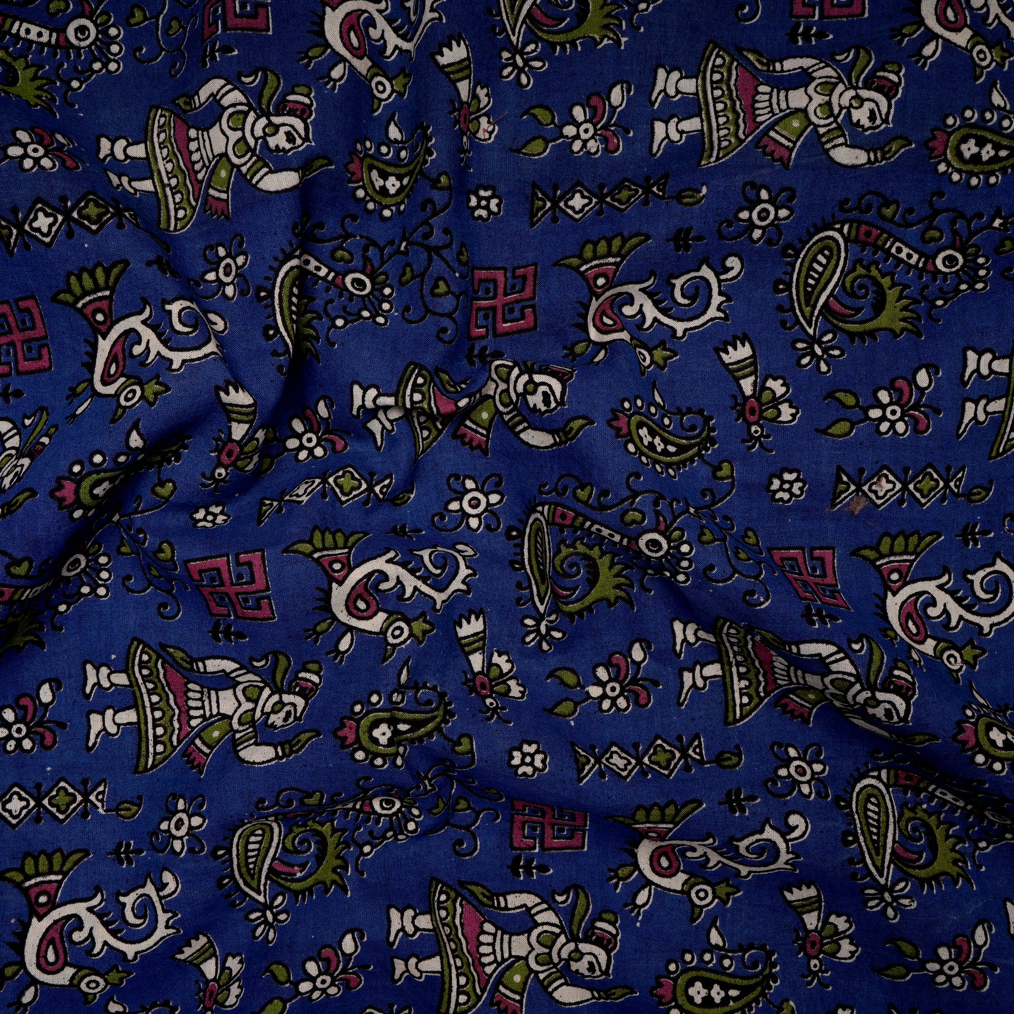 Blue Traditional Pattern Screen Printed kalamkari Cotton Fabric
