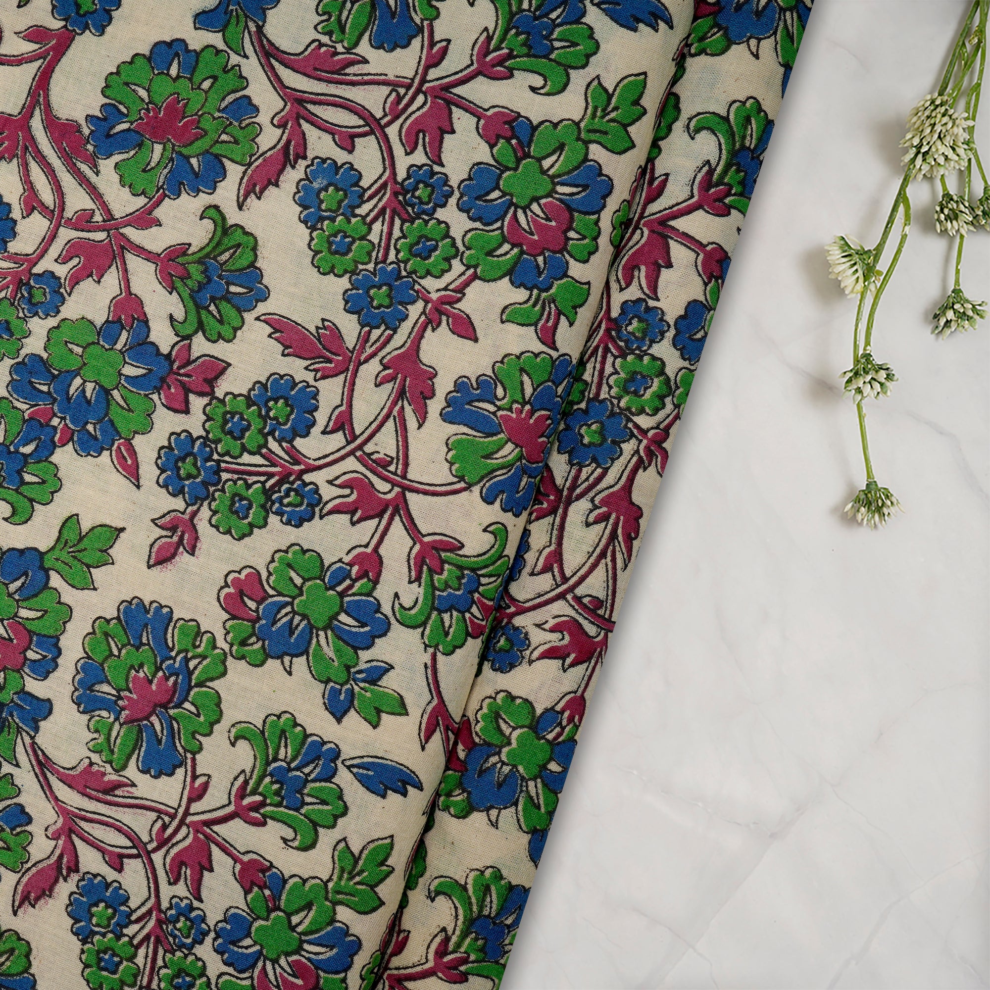 Multi Floral Pattern Screen Printed kalamkari Cotton Fabric