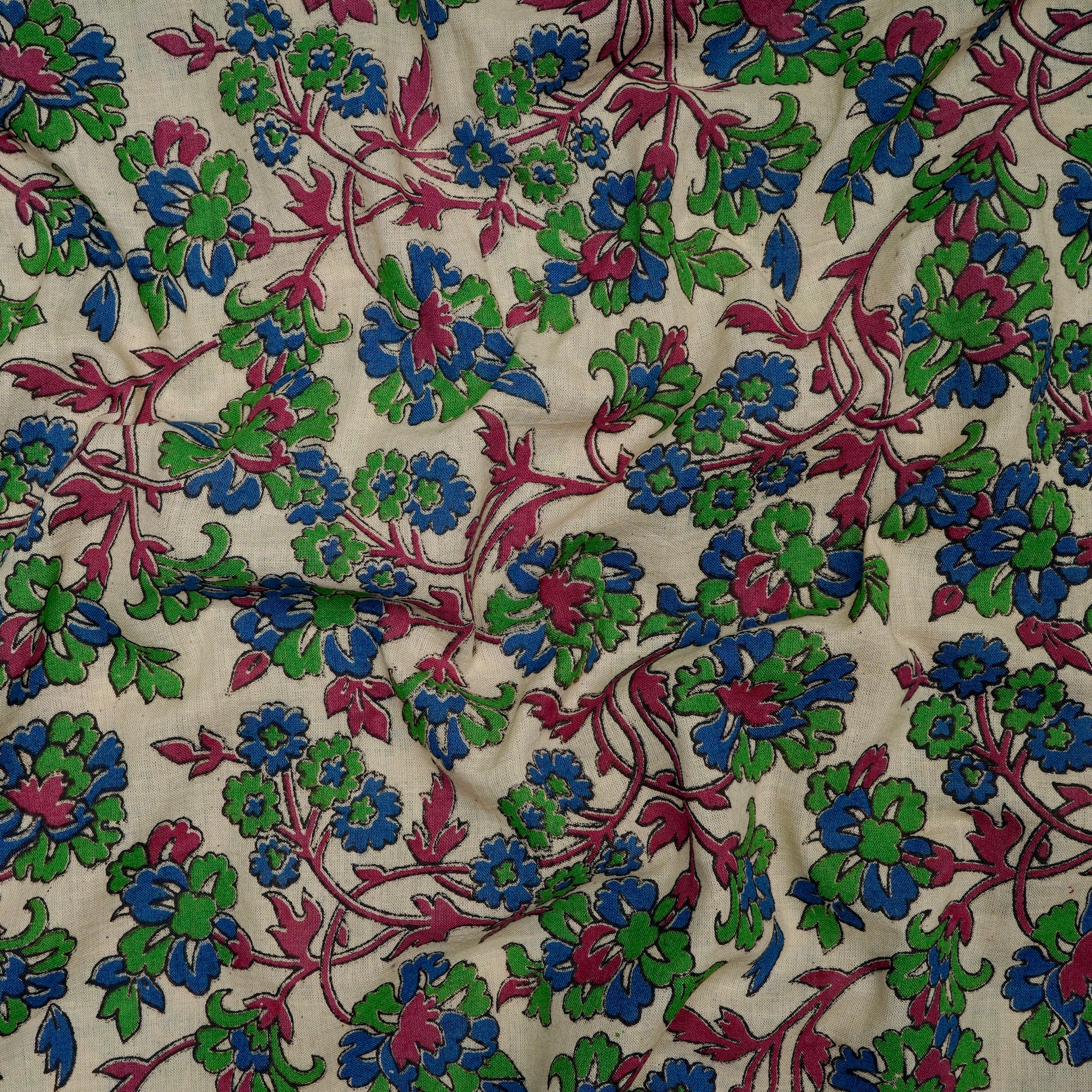 Multi Floral Pattern Screen Printed kalamkari Cotton Fabric