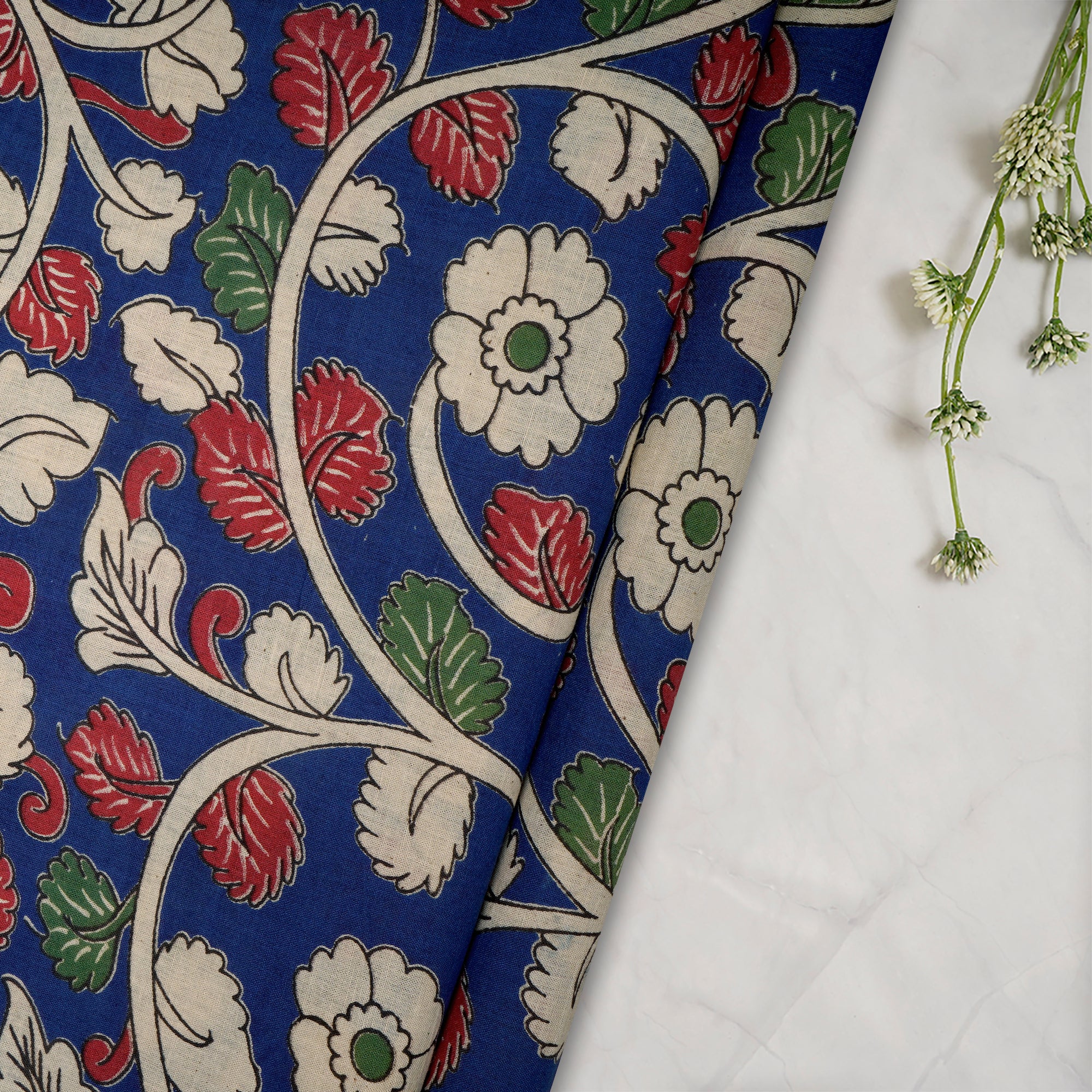 Multi Floral Pattern Screen Printed kalamkari Cotton Fabric