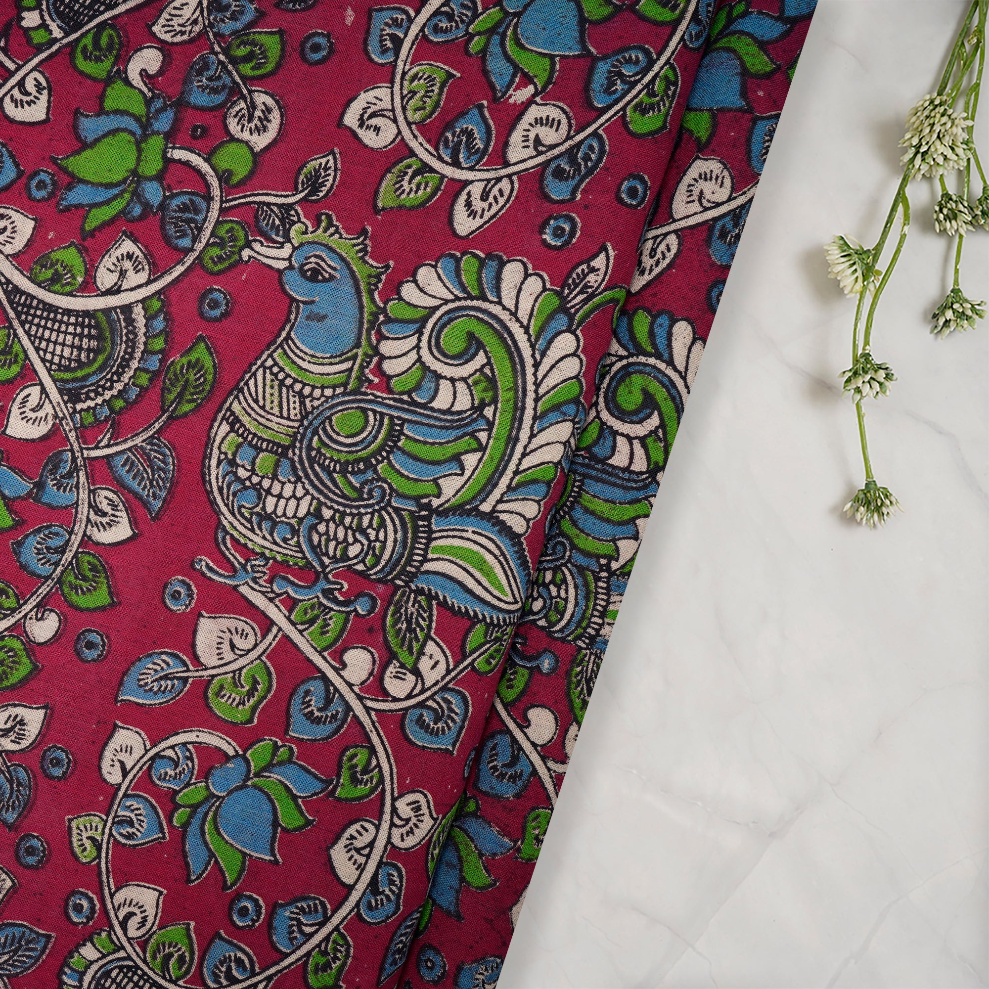 Multi Color Floral Pattern Screen Printed kalamkari Cotton Fabric