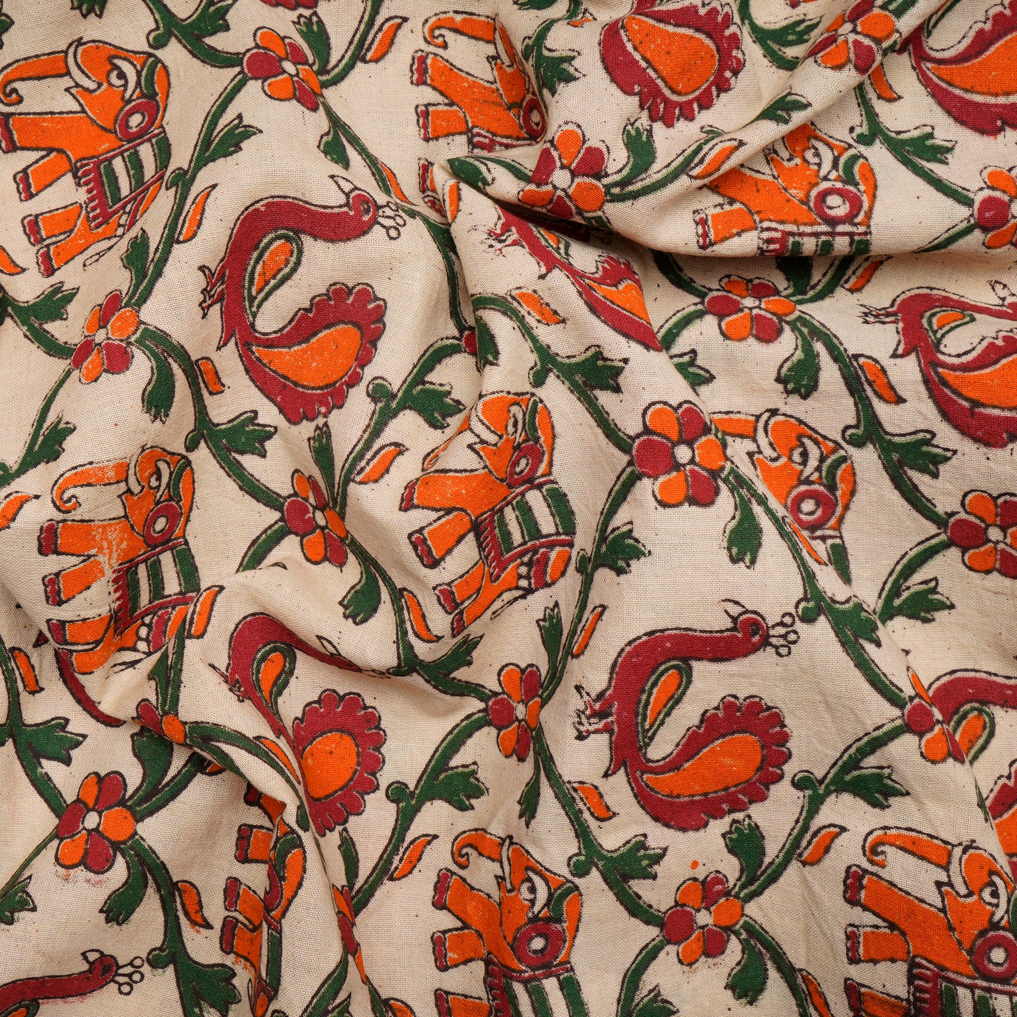 Multi Color Traditional Pattern Screen Printed kalamkari Cotton Fabric