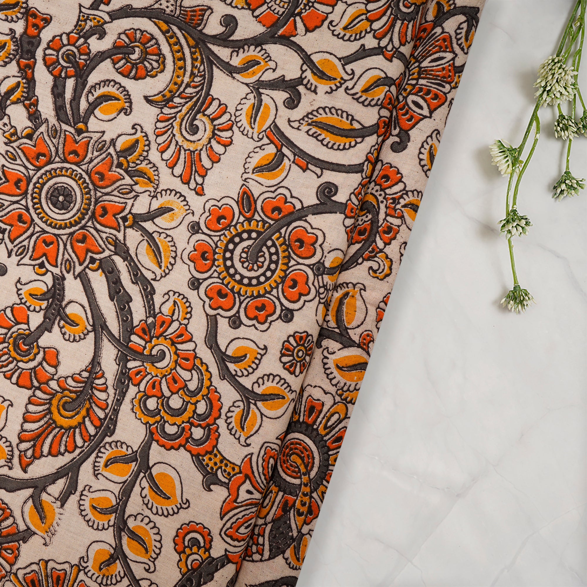 Multi Color Floral Pattern Screen Printed kalamkari Cotton Fabric
