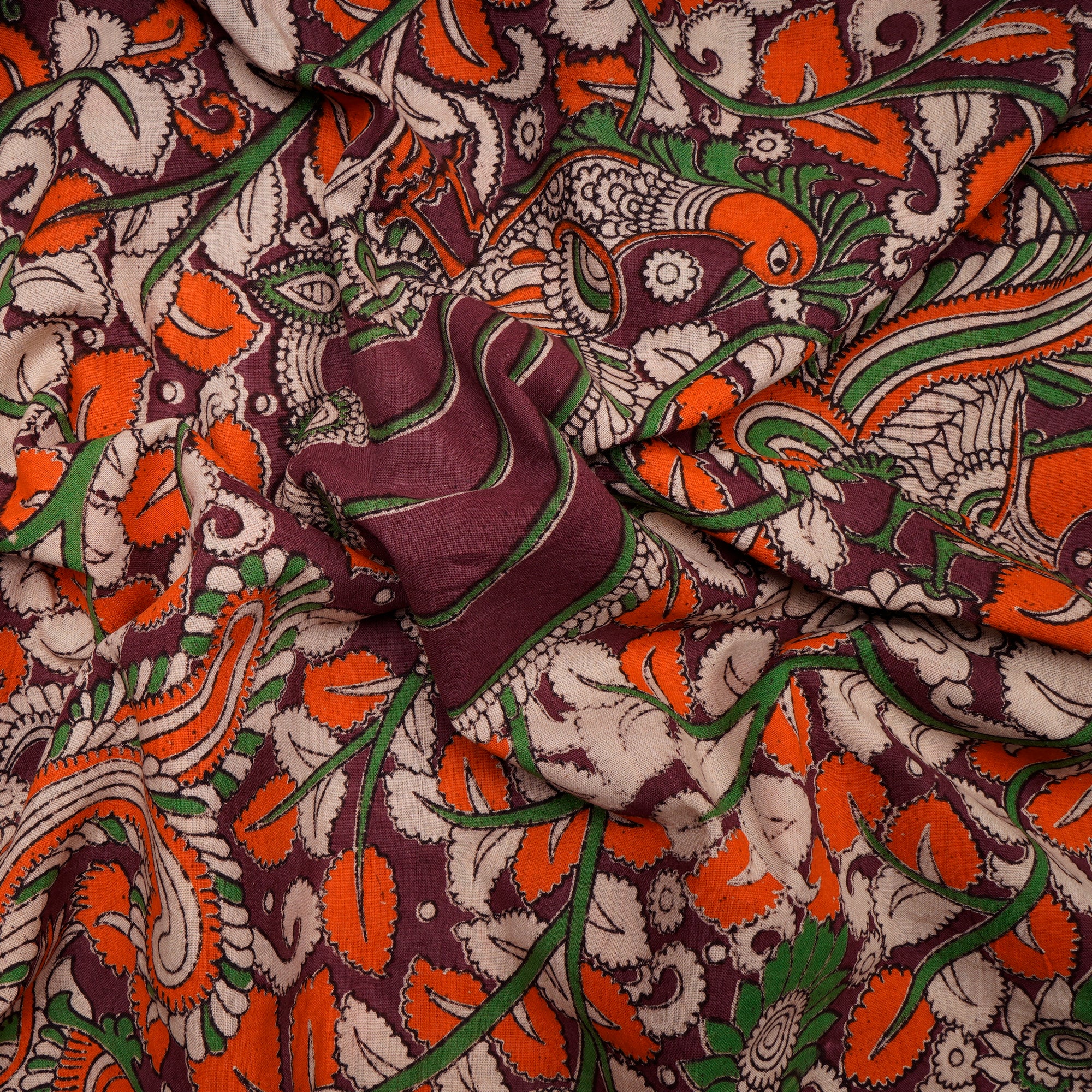 Multi Color Floral Pattern Screen Printed kalamkari Cotton Fabric