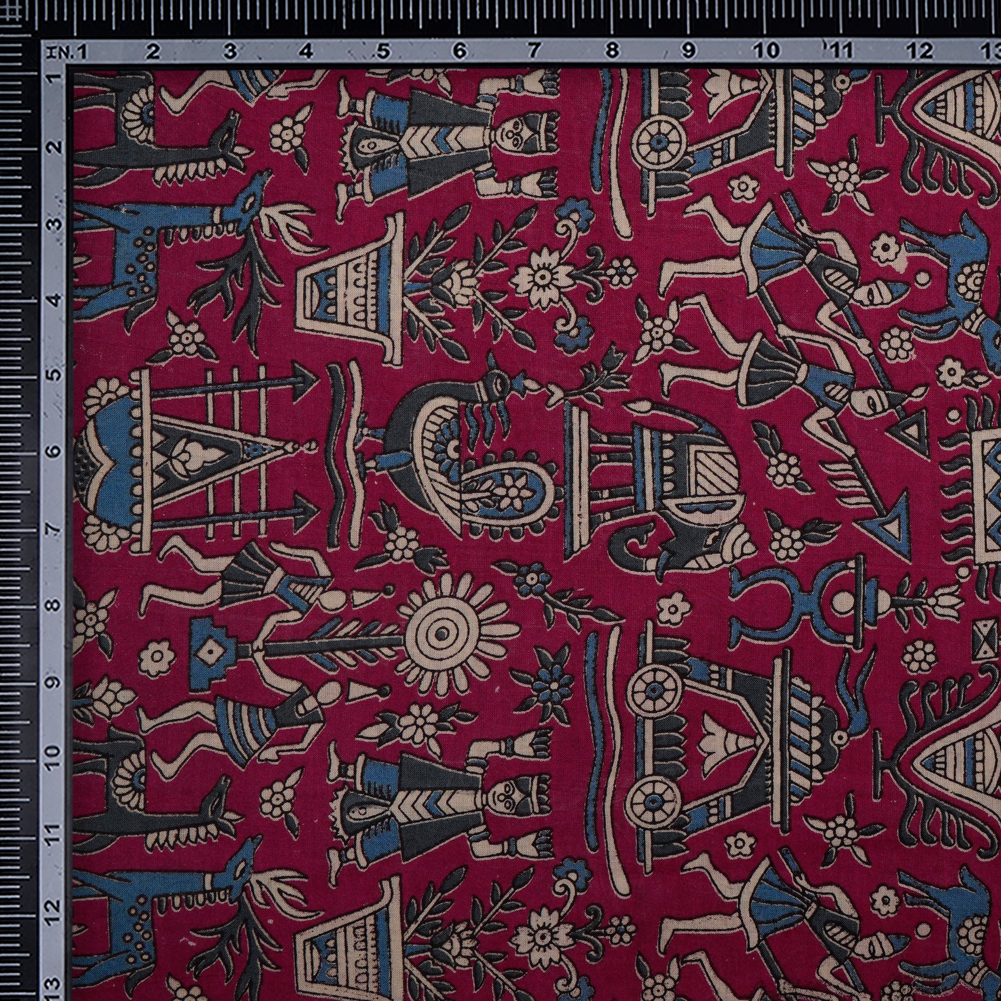 Dark Magenta Traditional Pattern Screen Printed kalamkari Cotton Fabric