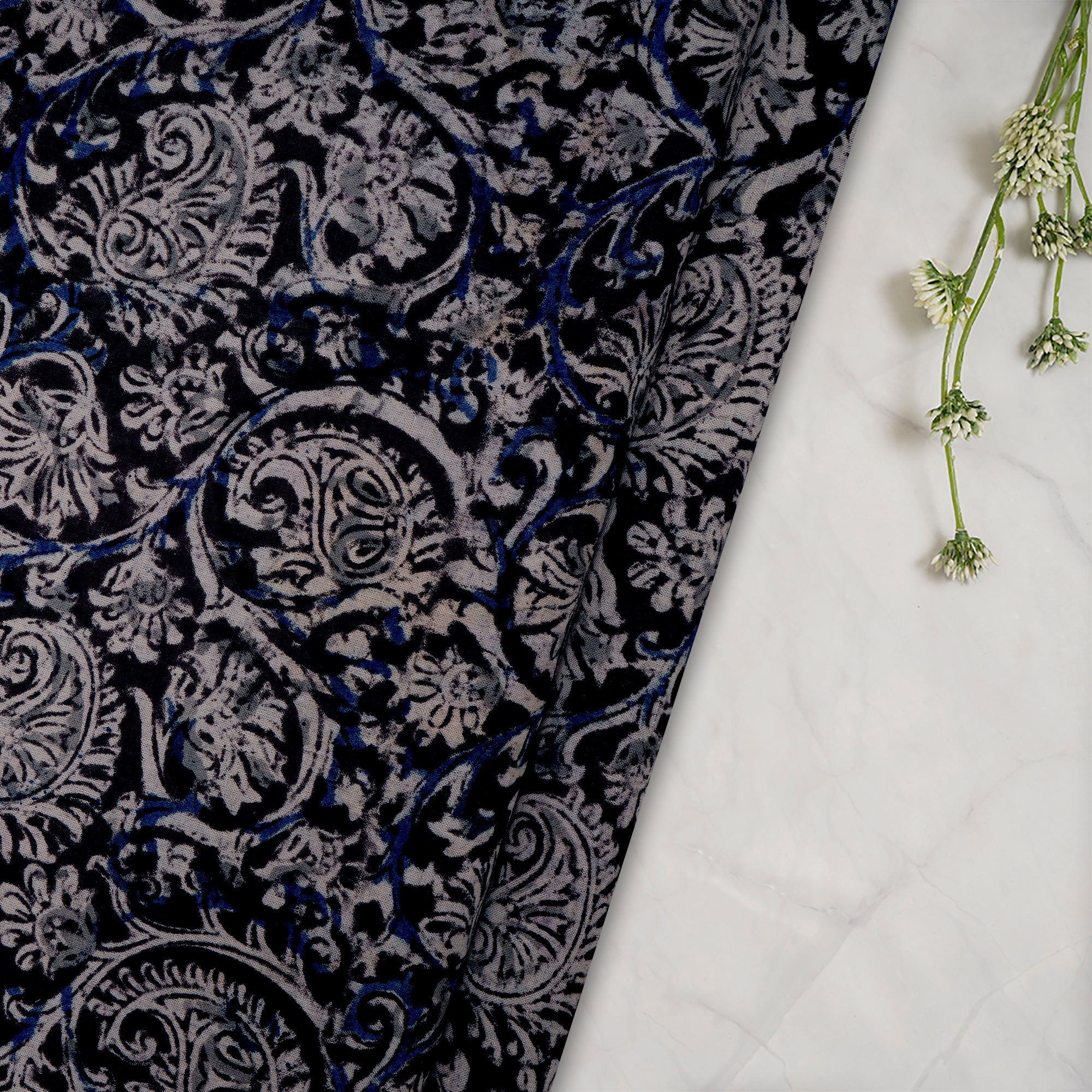 Multi Paisley Pattern Hand Block Kalamkari Printed Cotton Fabric
