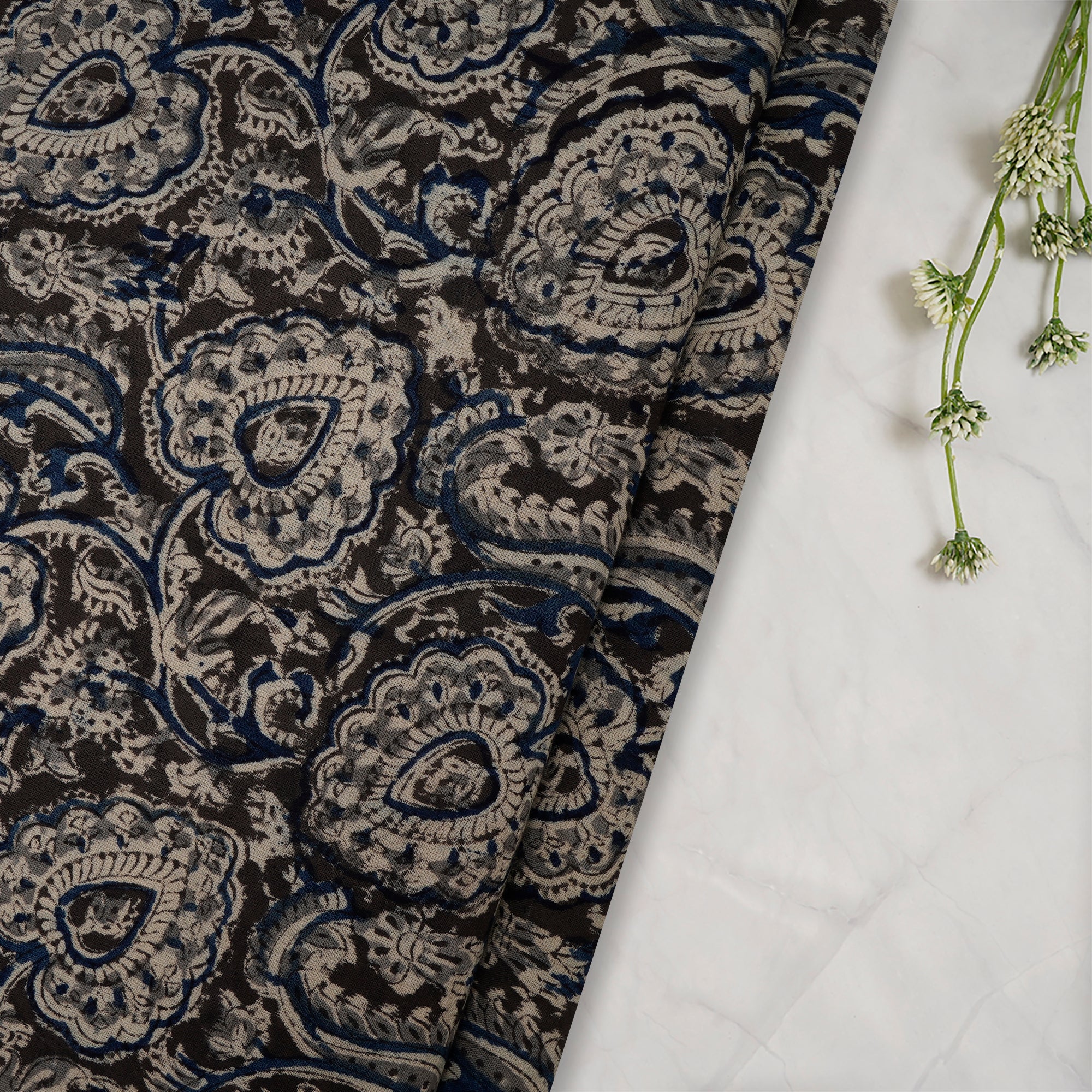 Multi Paisley Pattern Hand Block Kalamkari Printed Cotton Fabric