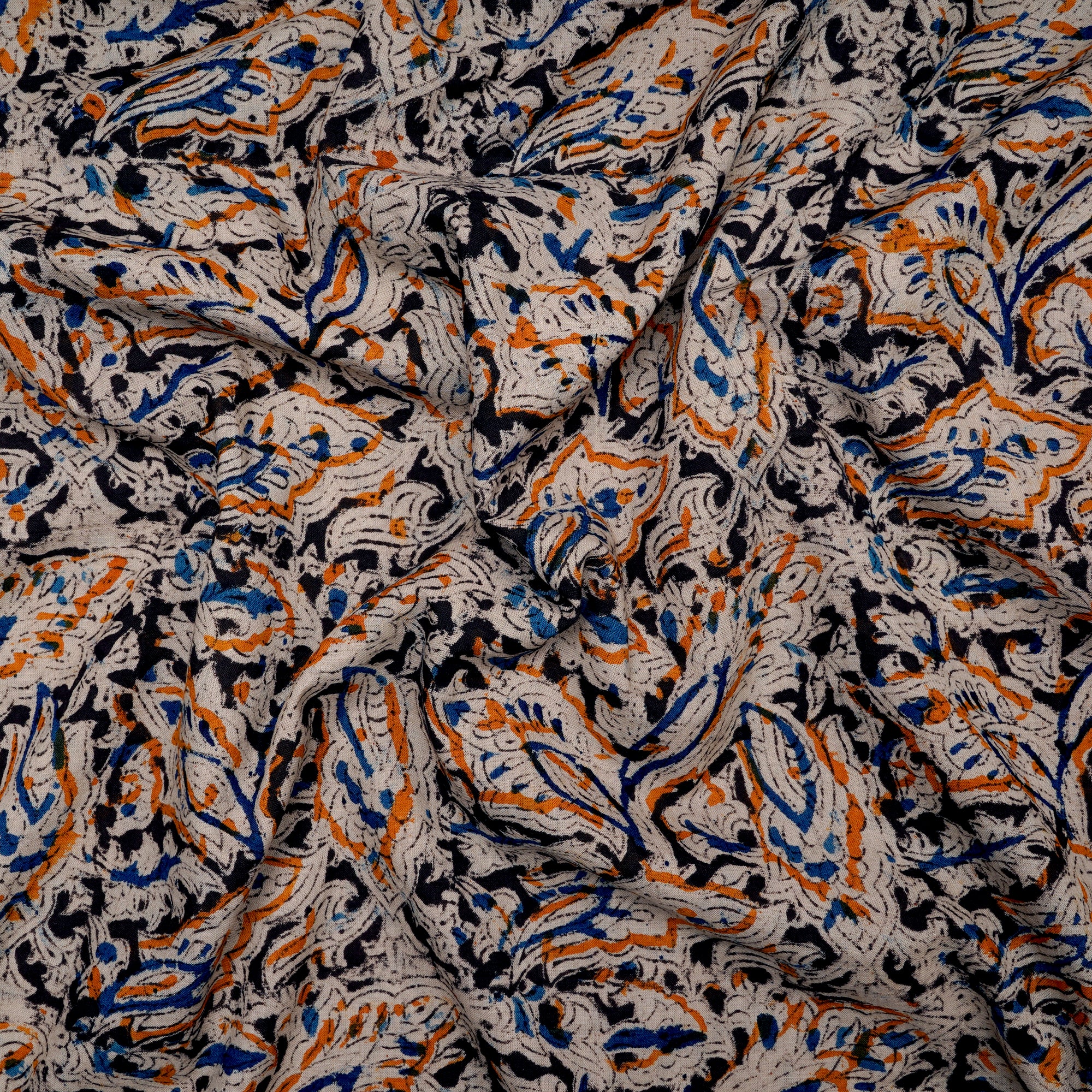 Multi Floral Pattern Hand Block Kalamkari Printed Cotton Fabric