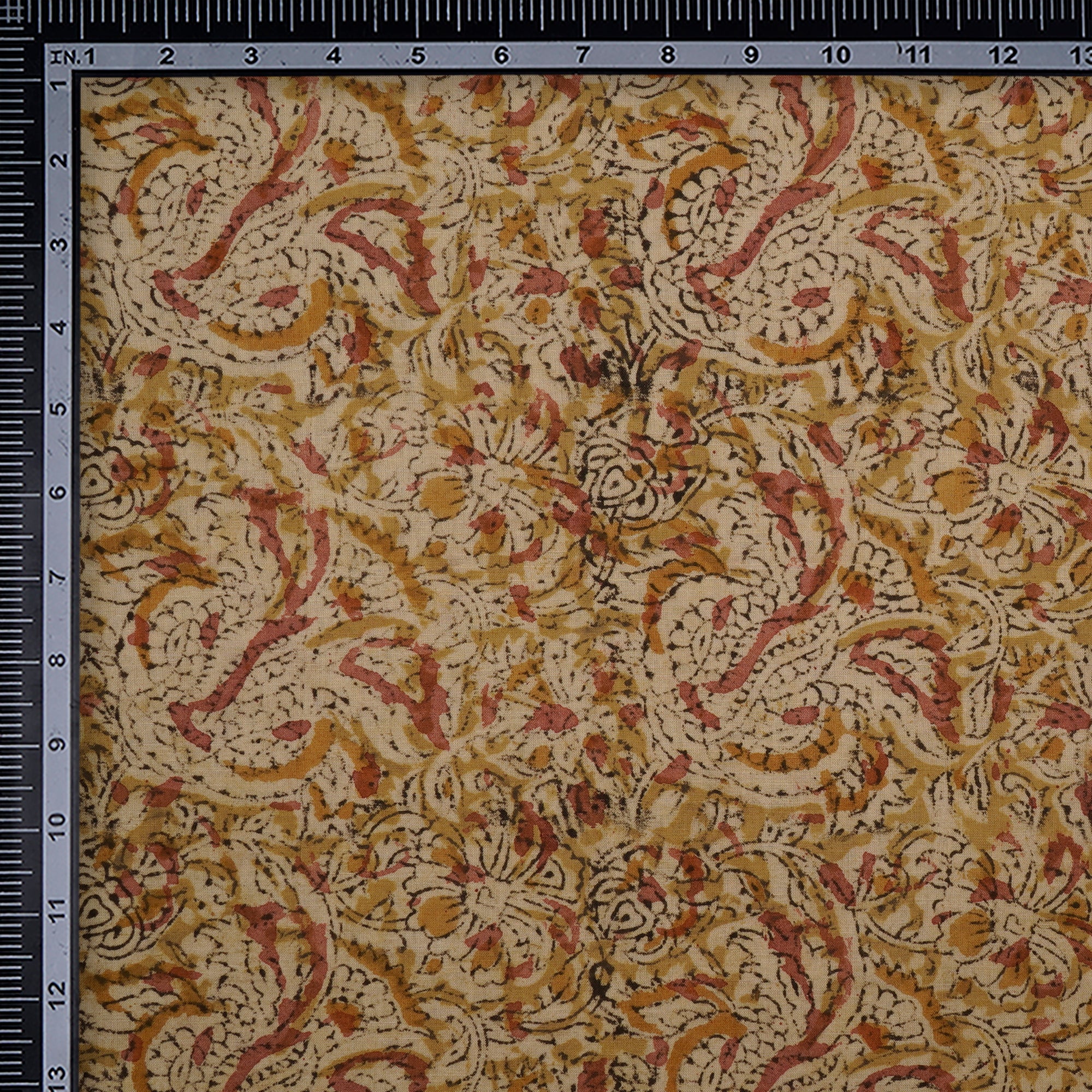 Multi Floral Pattern Hand Block Kalamkari Printed Cotton Fabric