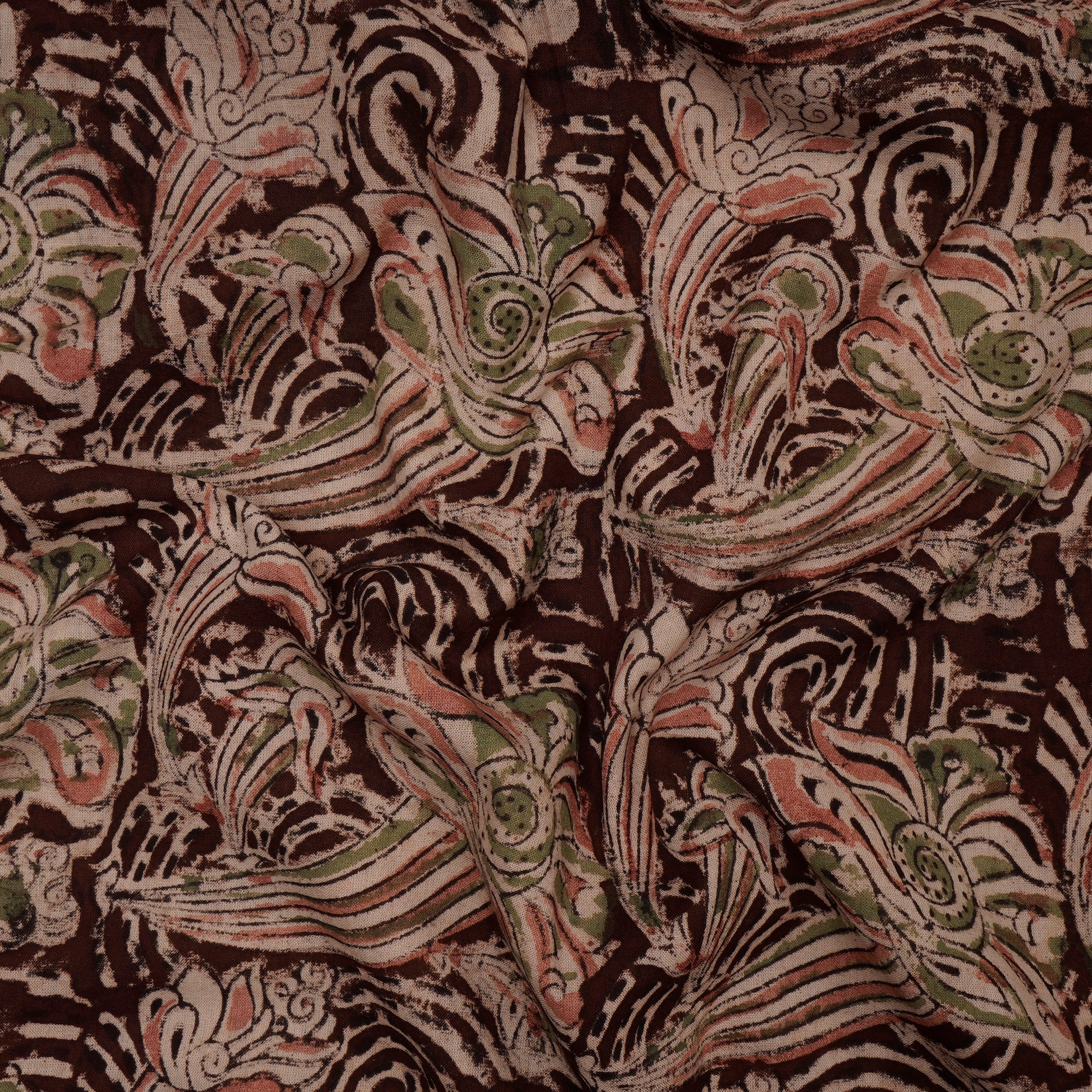 Multi Floral Pattern Hand Block Kalamkari Printed Cotton Fabric