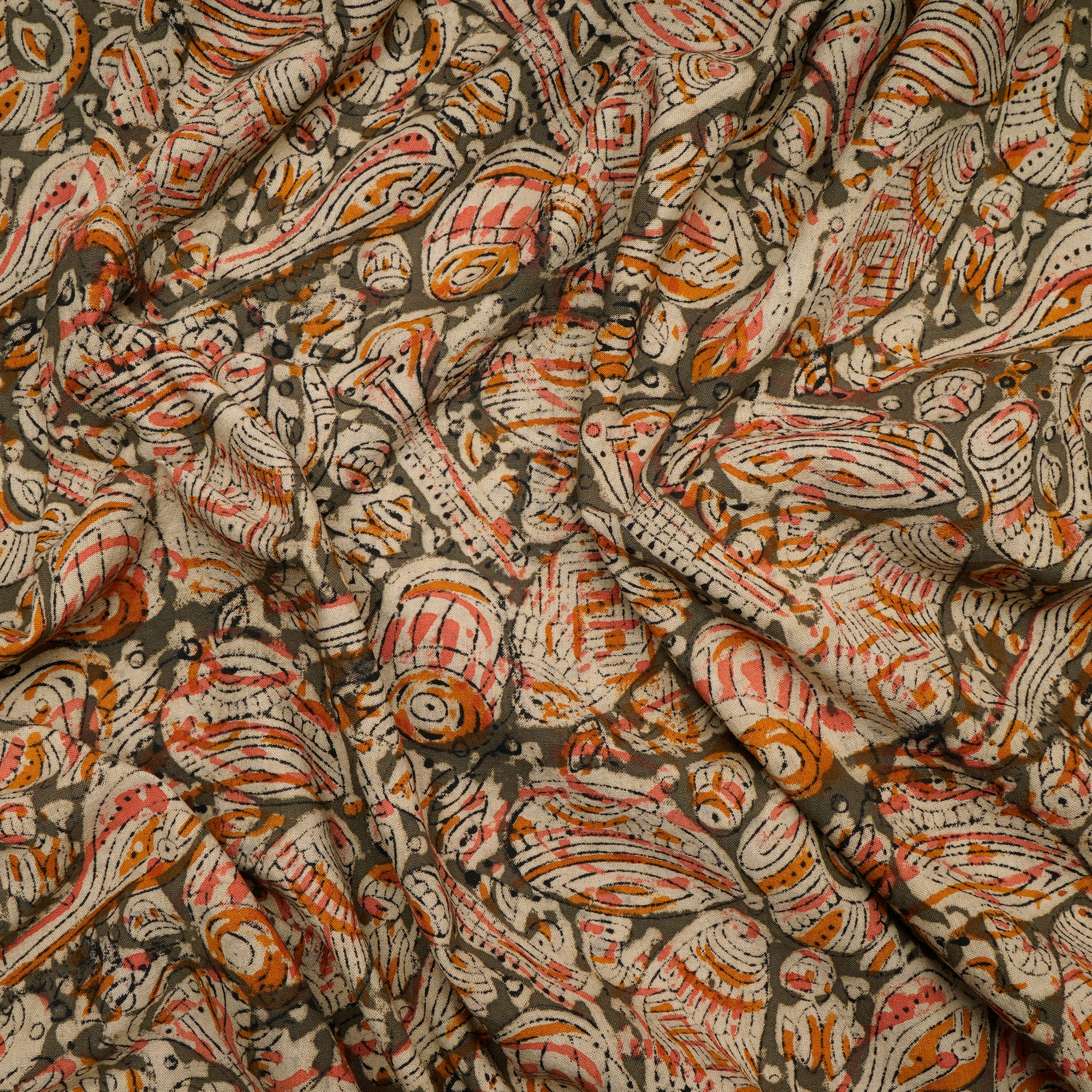 Multi Color Traditional Pattern Hand Block Kalamkari Printed Cotton Fabric