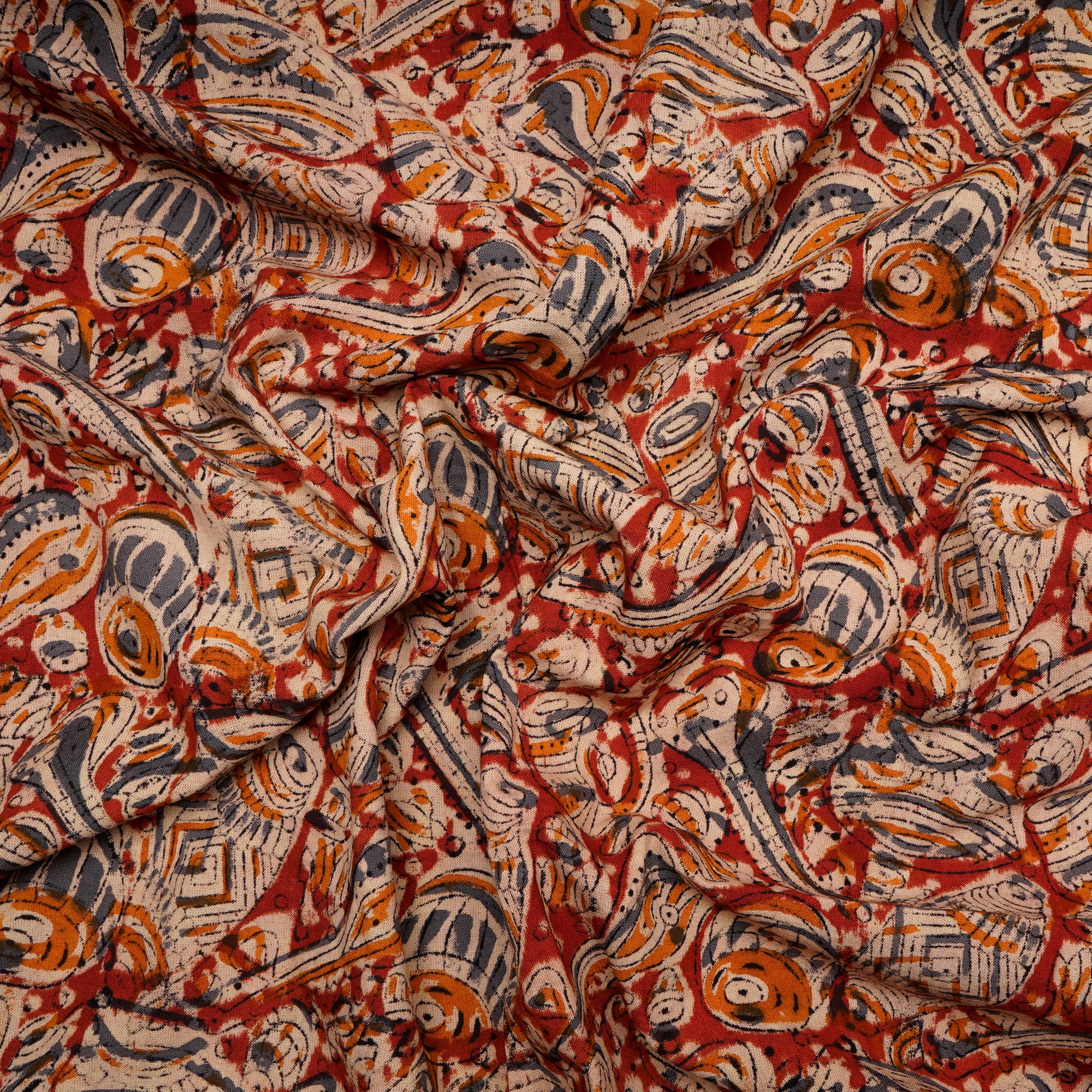 Multi Color Traditional Pattern Hand Block Kalamkari Printed Cotton Fabric