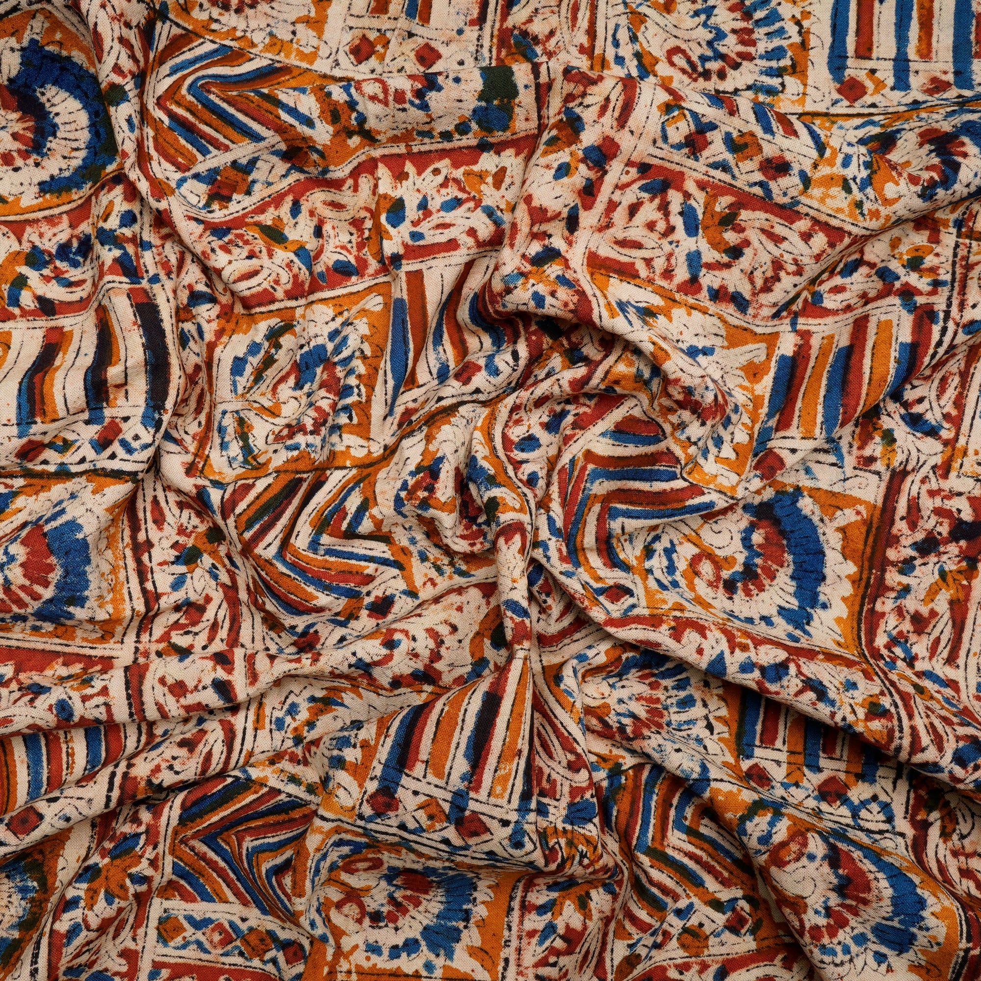 Multi Color Traditional Pattern Hand Block Kalamkari Printed Cotton Fabric