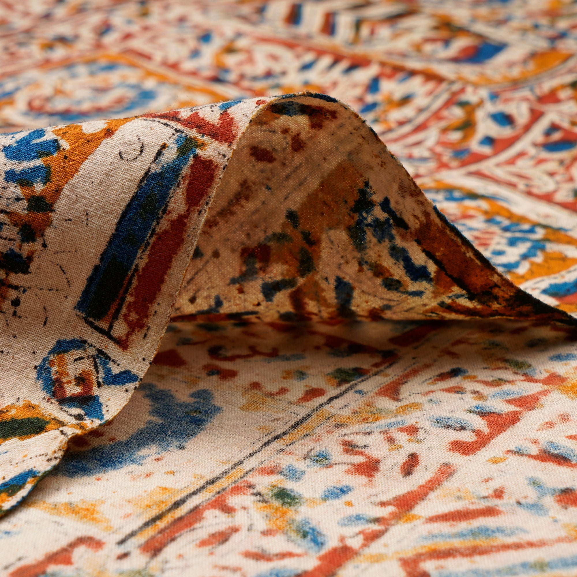 Multi Color Traditional Pattern Hand Block Kalamkari Printed Cotton Fabric