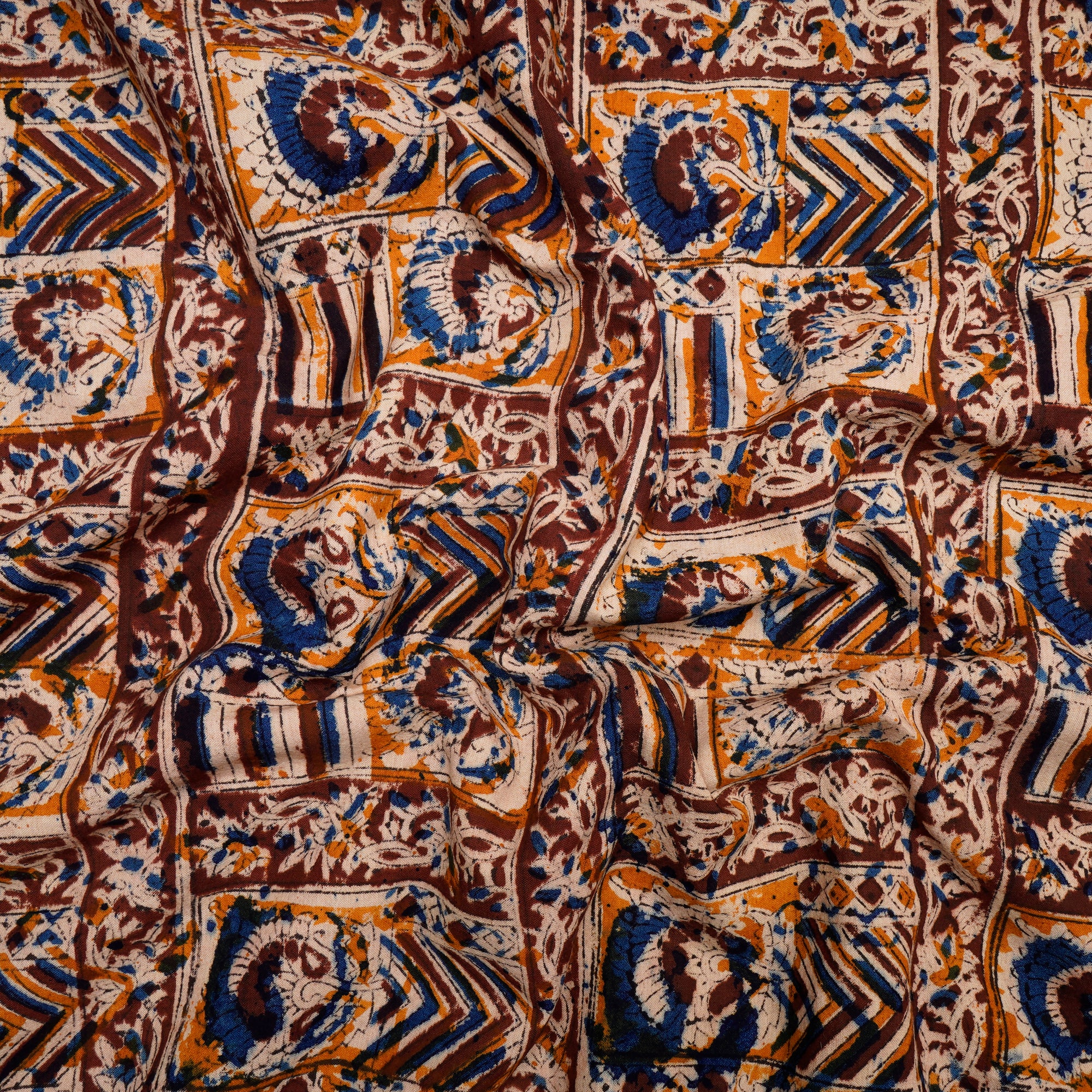 Multi Color Traditional Pattern Hand Block Kalamkari Printed Cotton Fabric