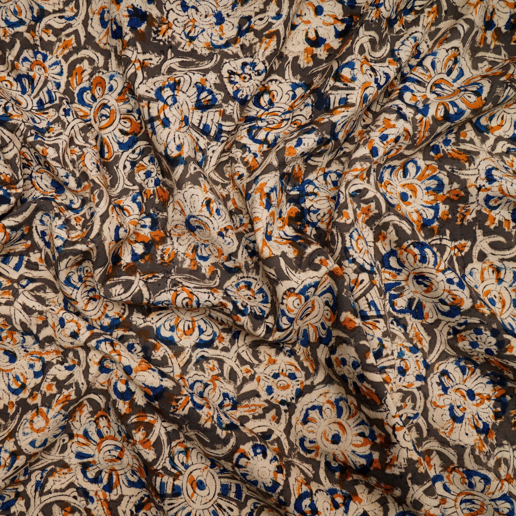 Multi Color Floral Pattern Hand Block Kalamkari Printed Cotton Fabric