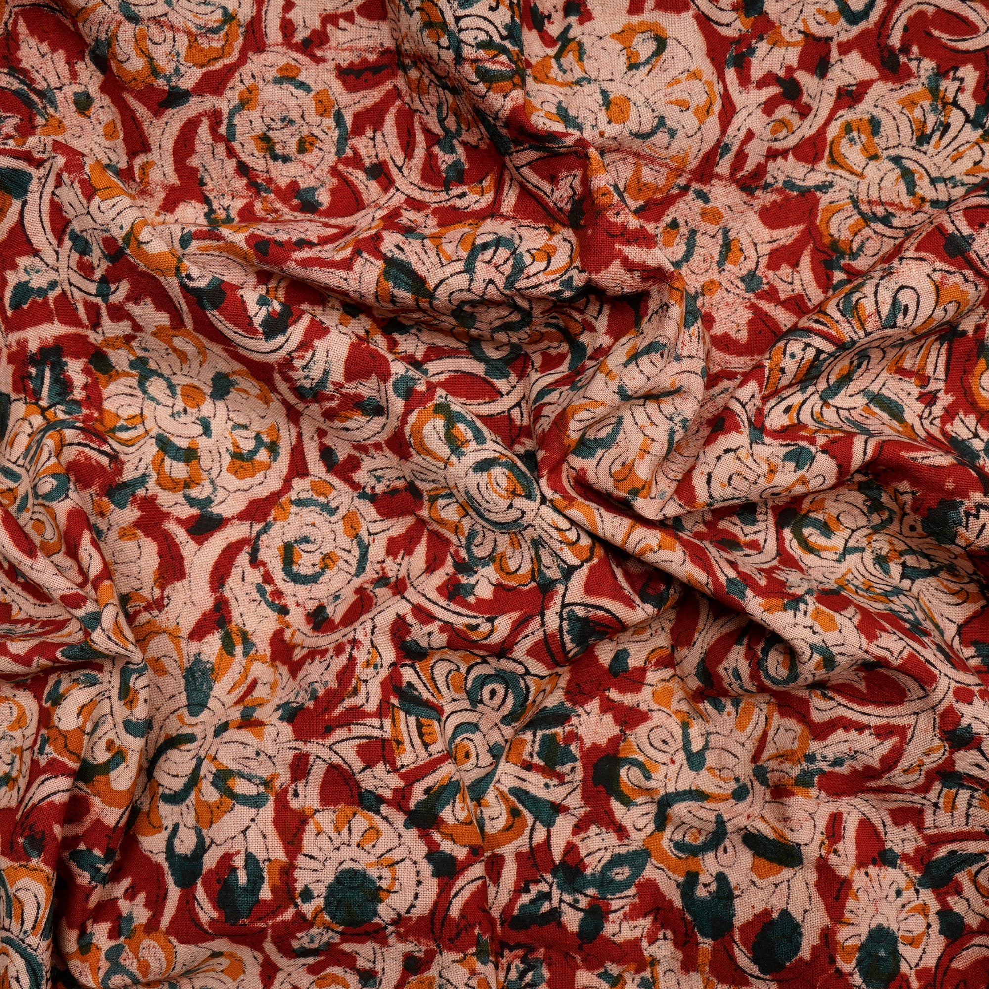 Multi Color Floral Pattern Hand Block Kalamkari Printed Cotton Fabric