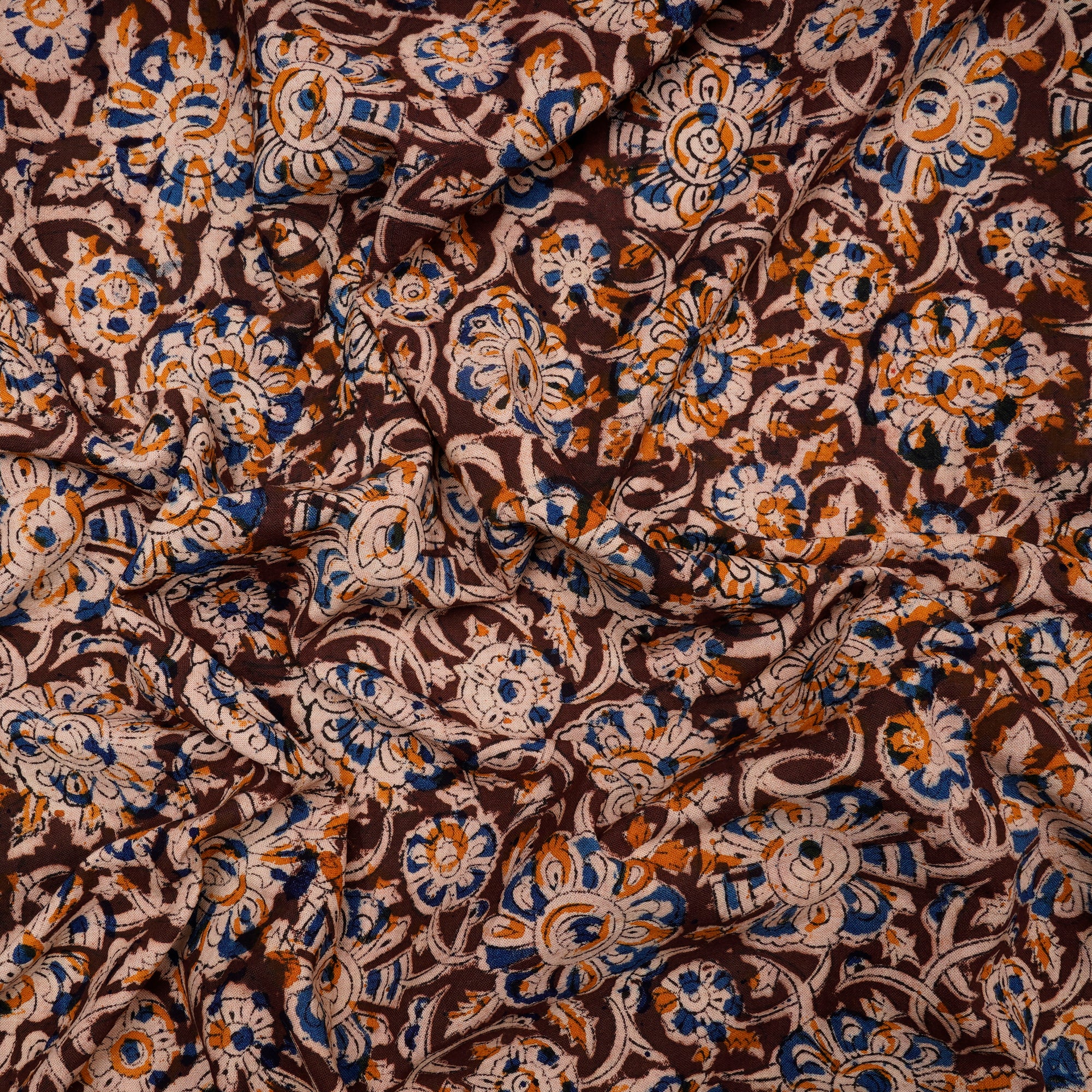 Multi Color Floral Pattern Hand Block Kalamkari Printed Cotton Fabric