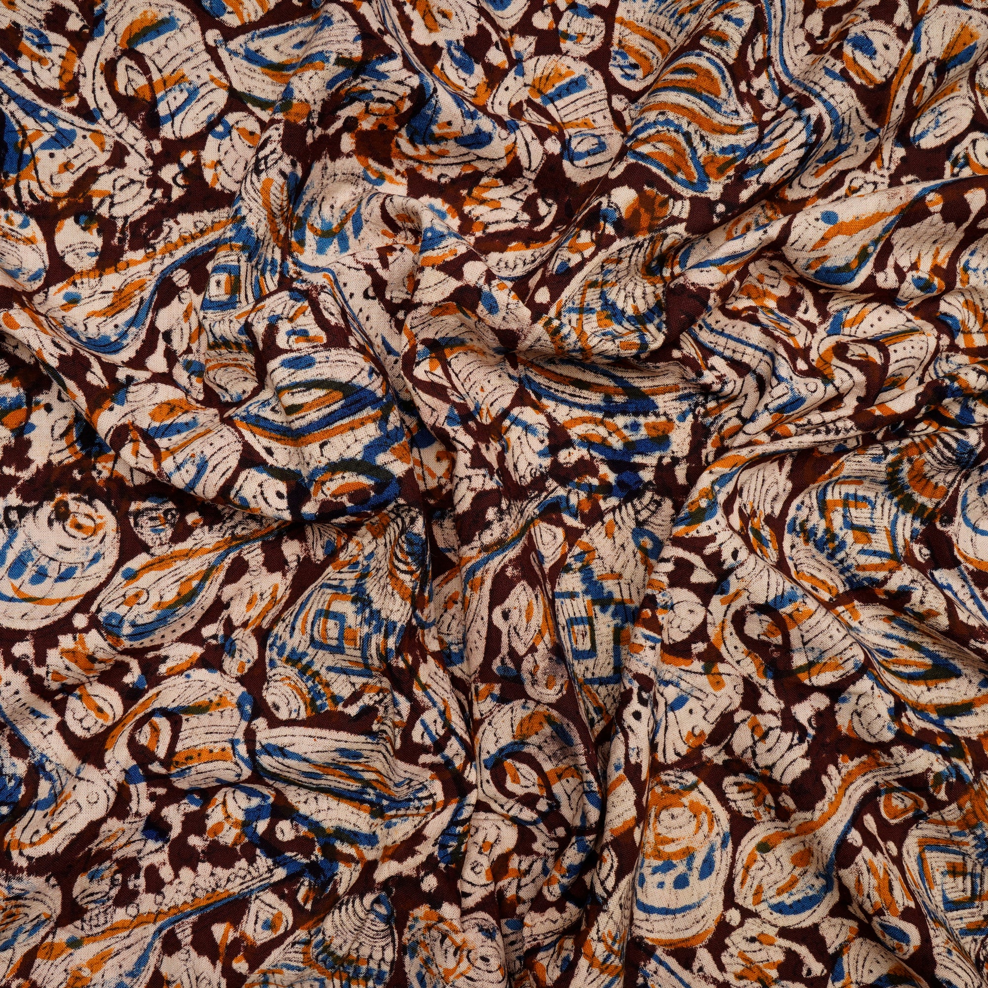 Multi Color Traditional Pattern Hand Block Kalamkari Printed Cotton Fabric