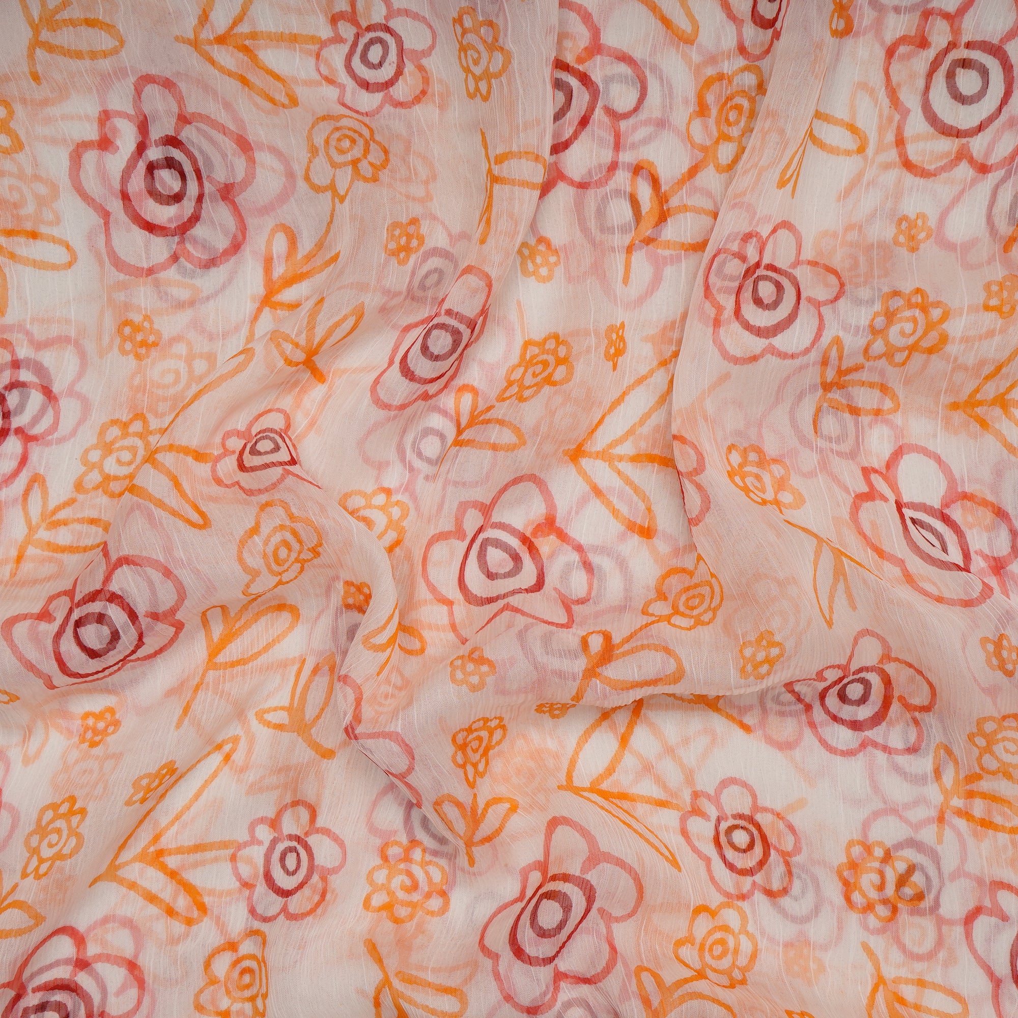 Multi Color Floral Pattern Screen Printed Viscose Chiffon Fabric