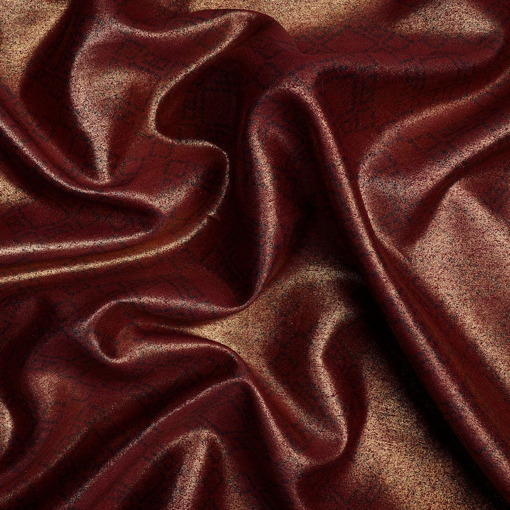 Maroon Color Foil Printed Chanderi Fabric