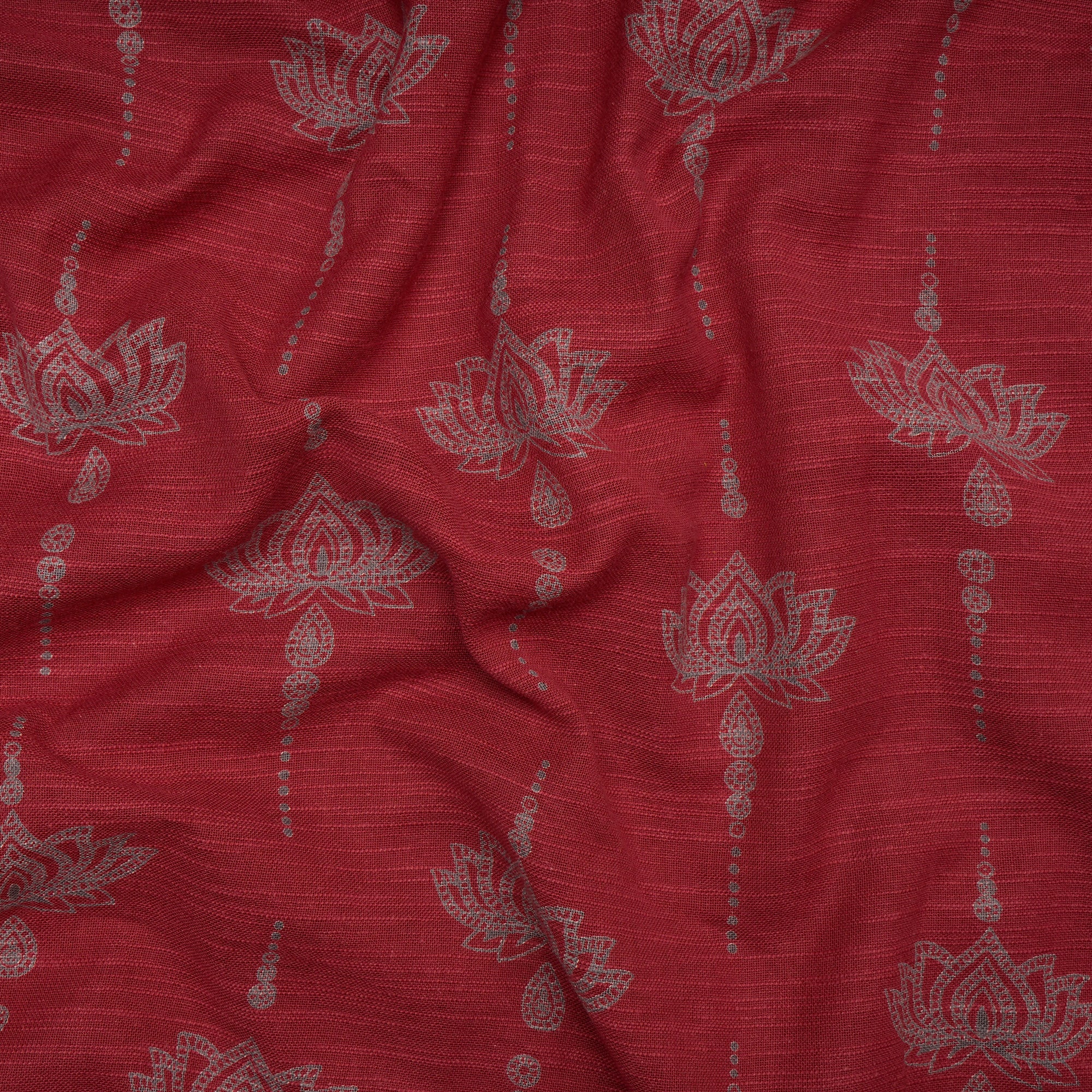 Red All Over Pattern Screen Printed Cotton Slub Fabric