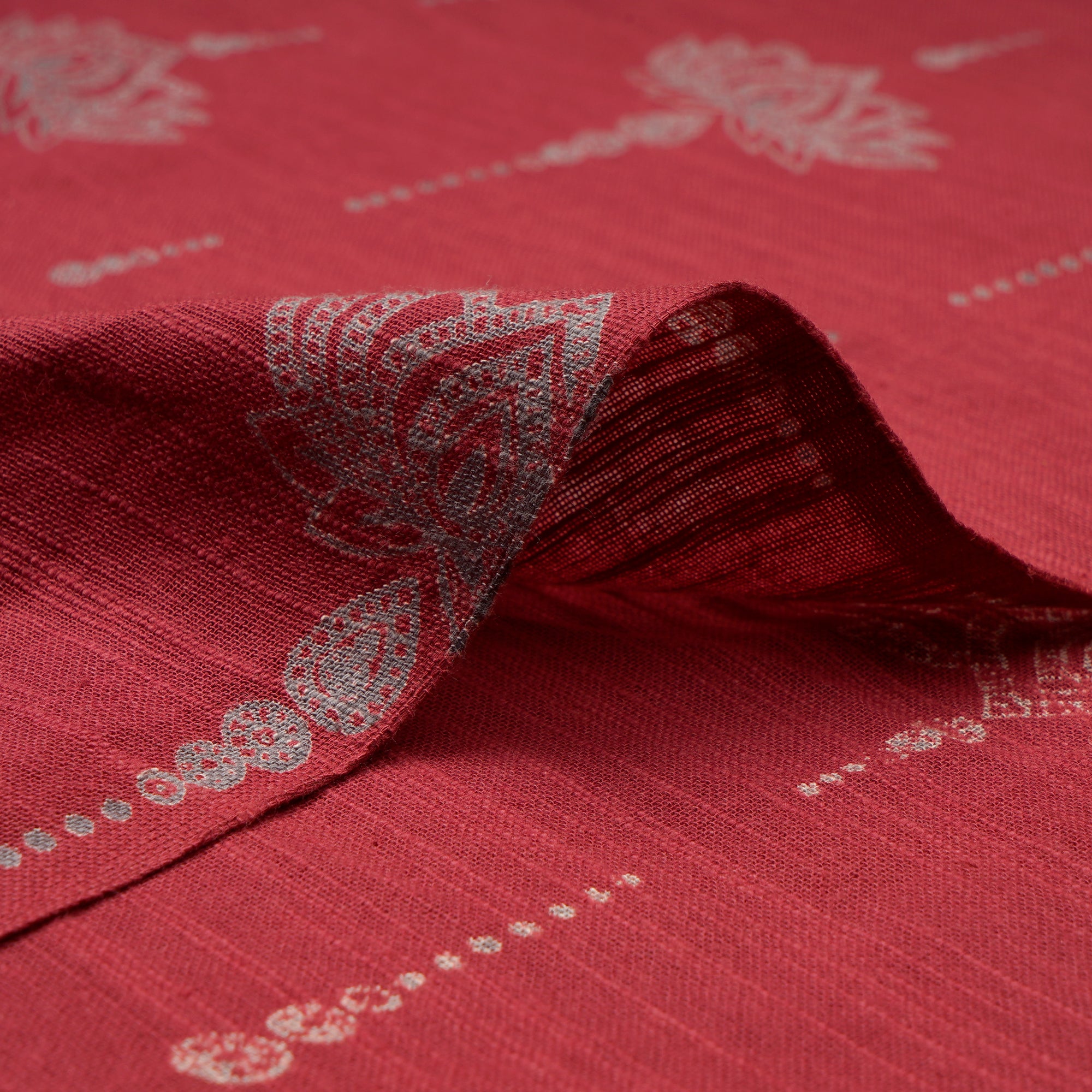 Red All Over Pattern Screen Printed Cotton Slub Fabric