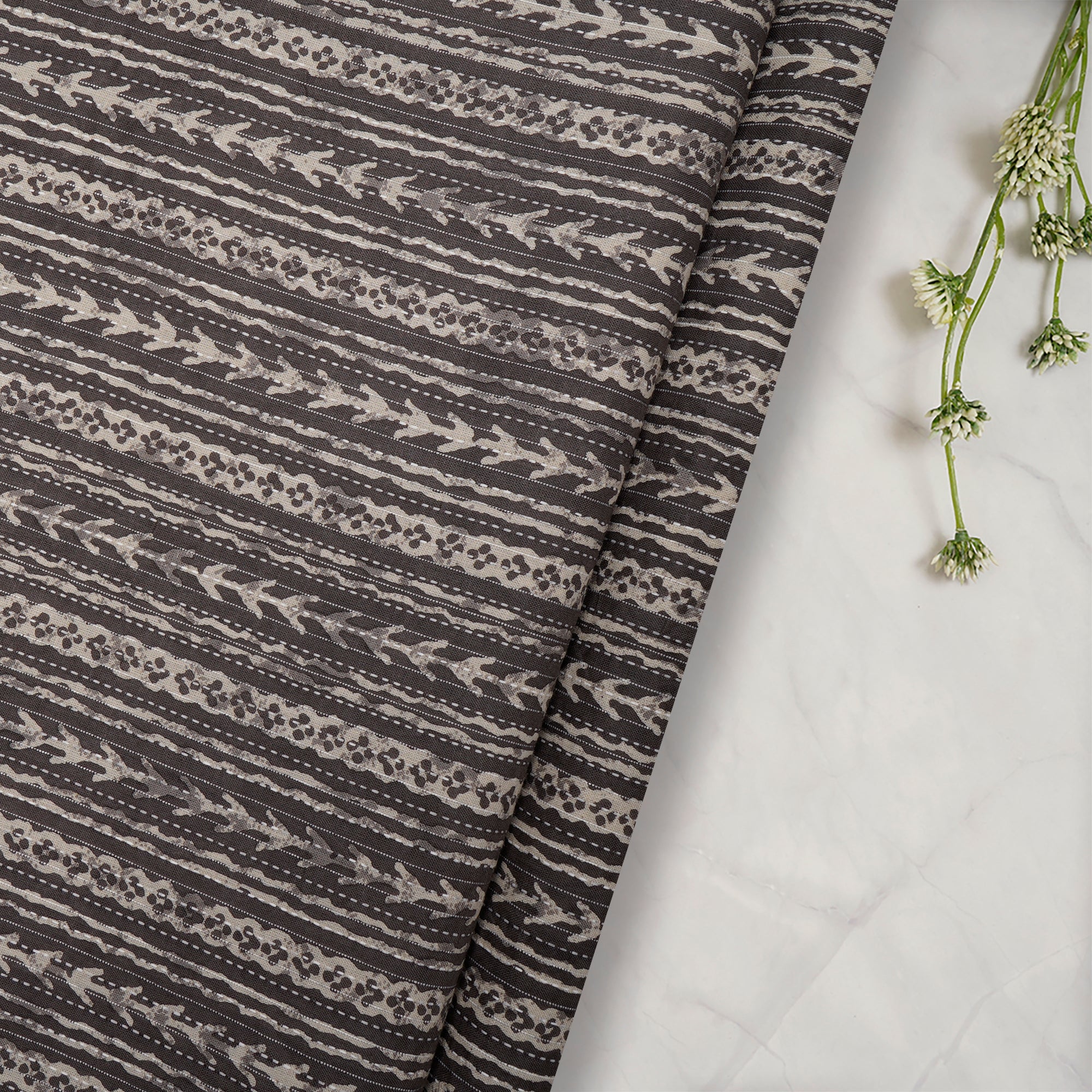 Morel All Over Pattern Screen Printed Cotton Dobby Fabric