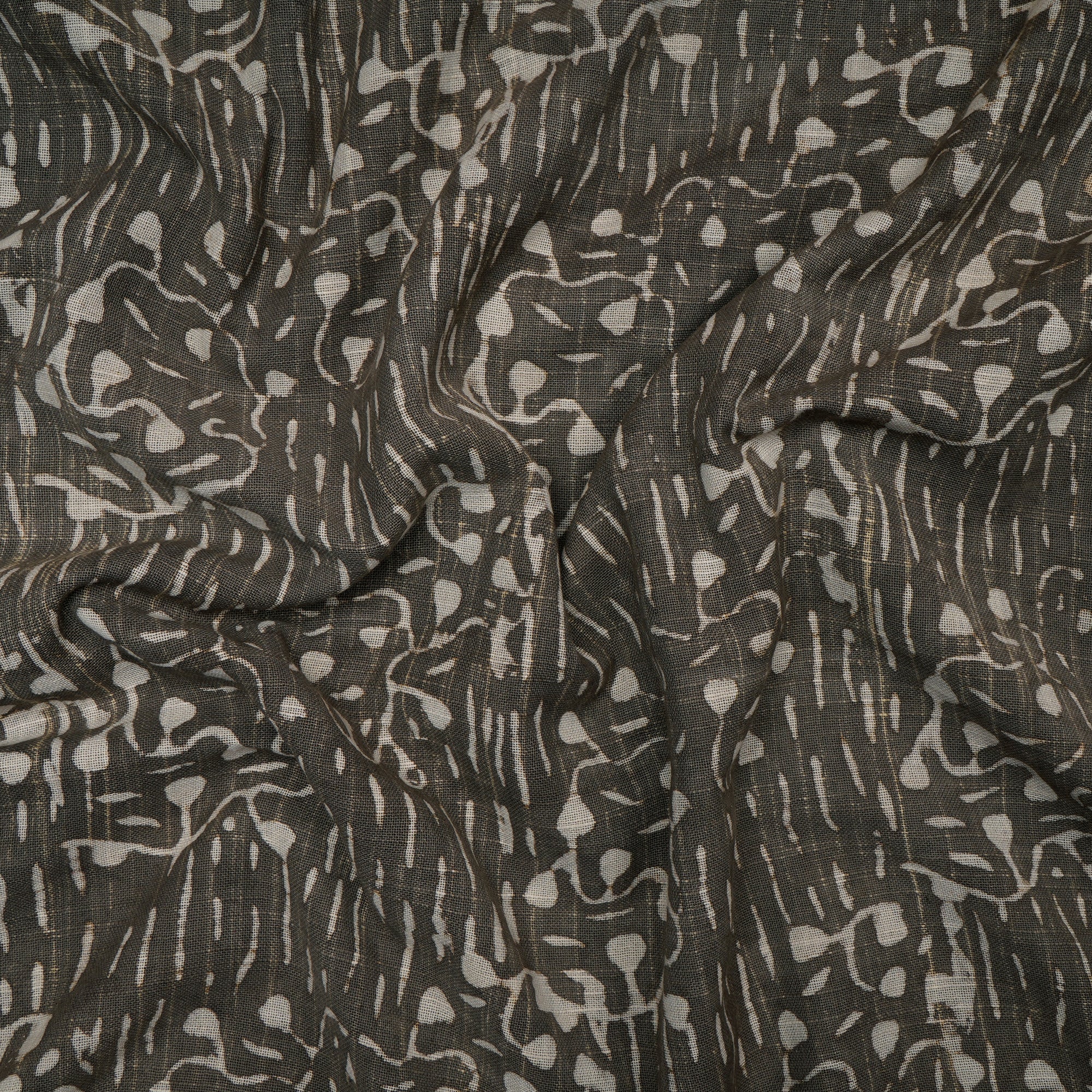 Timber Wolf Hand Block Natural Dye Dabu Printed Cotton Slub Fabric
