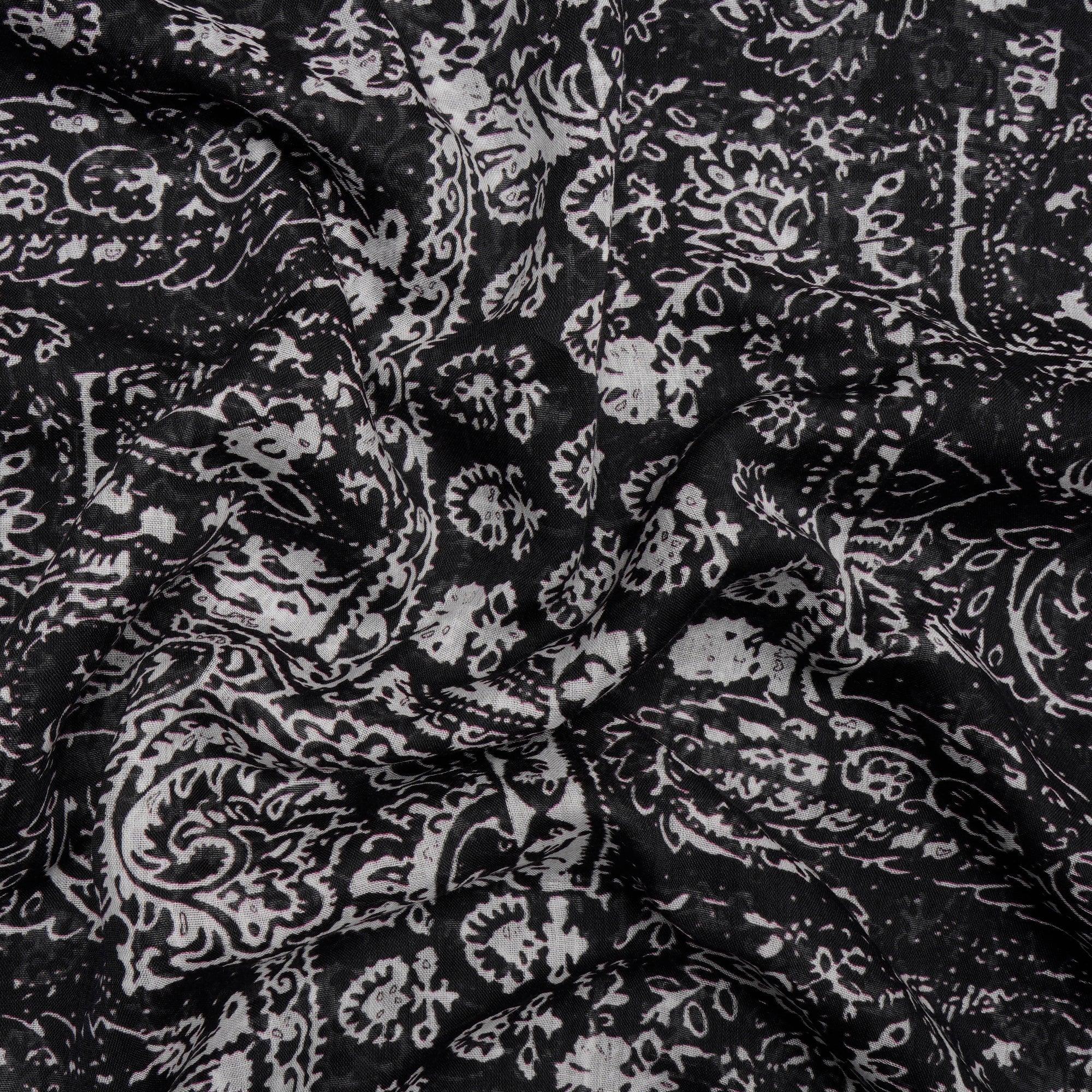 Black-White Abstract Pattern Screen Printed Cotton Fabric
