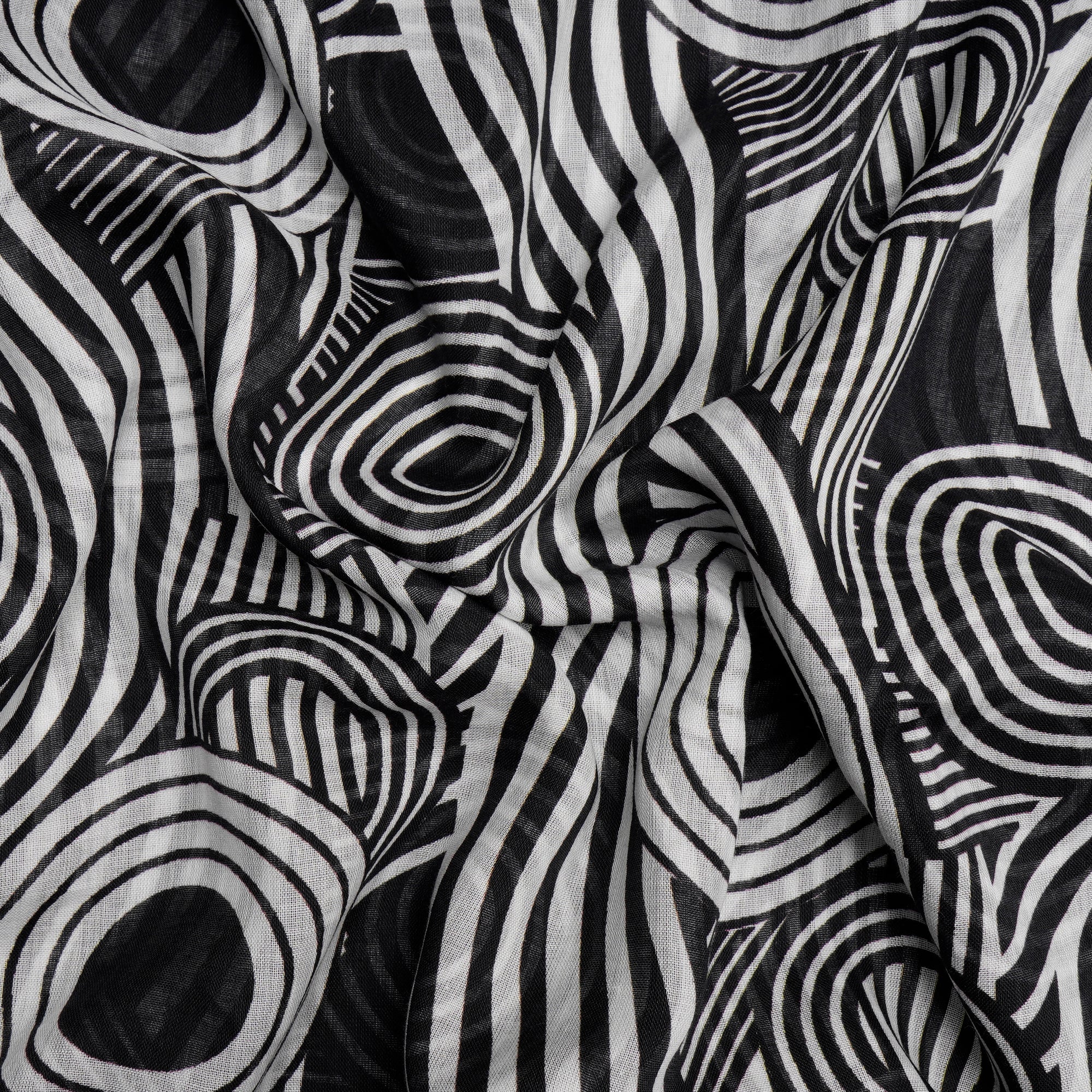 Black-White Geometric Pattern Screen Printed Cotton Fabric