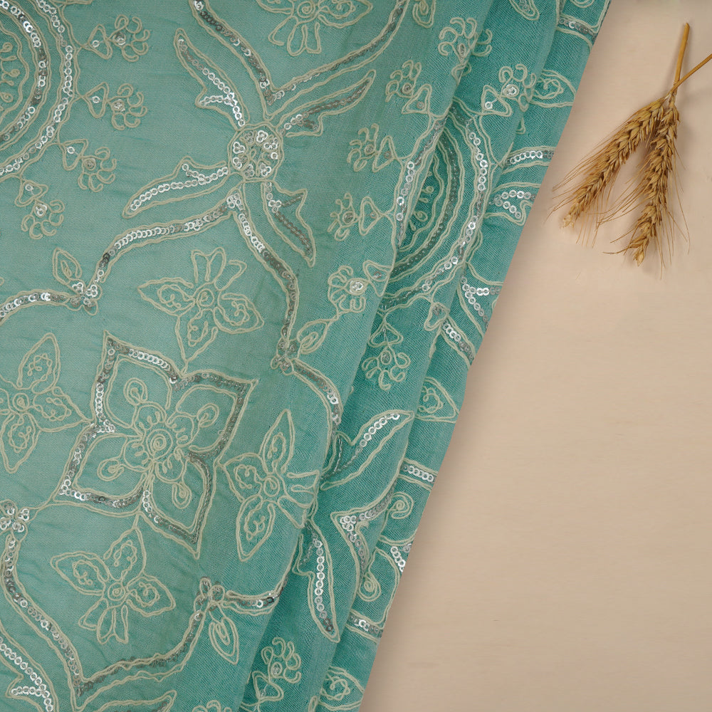 Light Blue Color Embroidered Pure Chanderi Fabric with Sequins Work