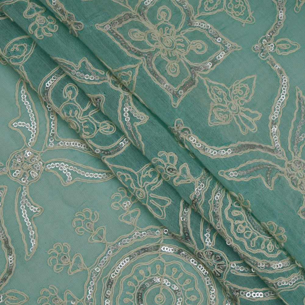 Light Blue Color Embroidered Pure Chanderi Fabric with Sequins Work