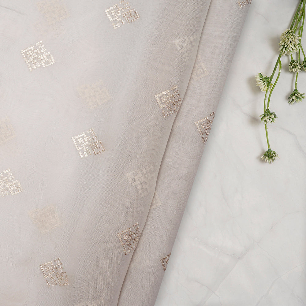 White Color Embroidered Organza Fabric