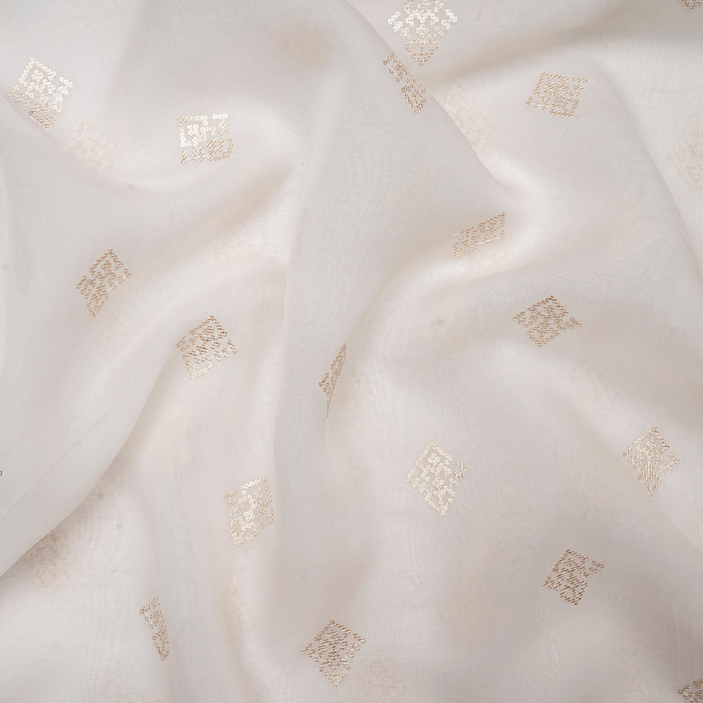 White Color Embroidered Organza Fabric