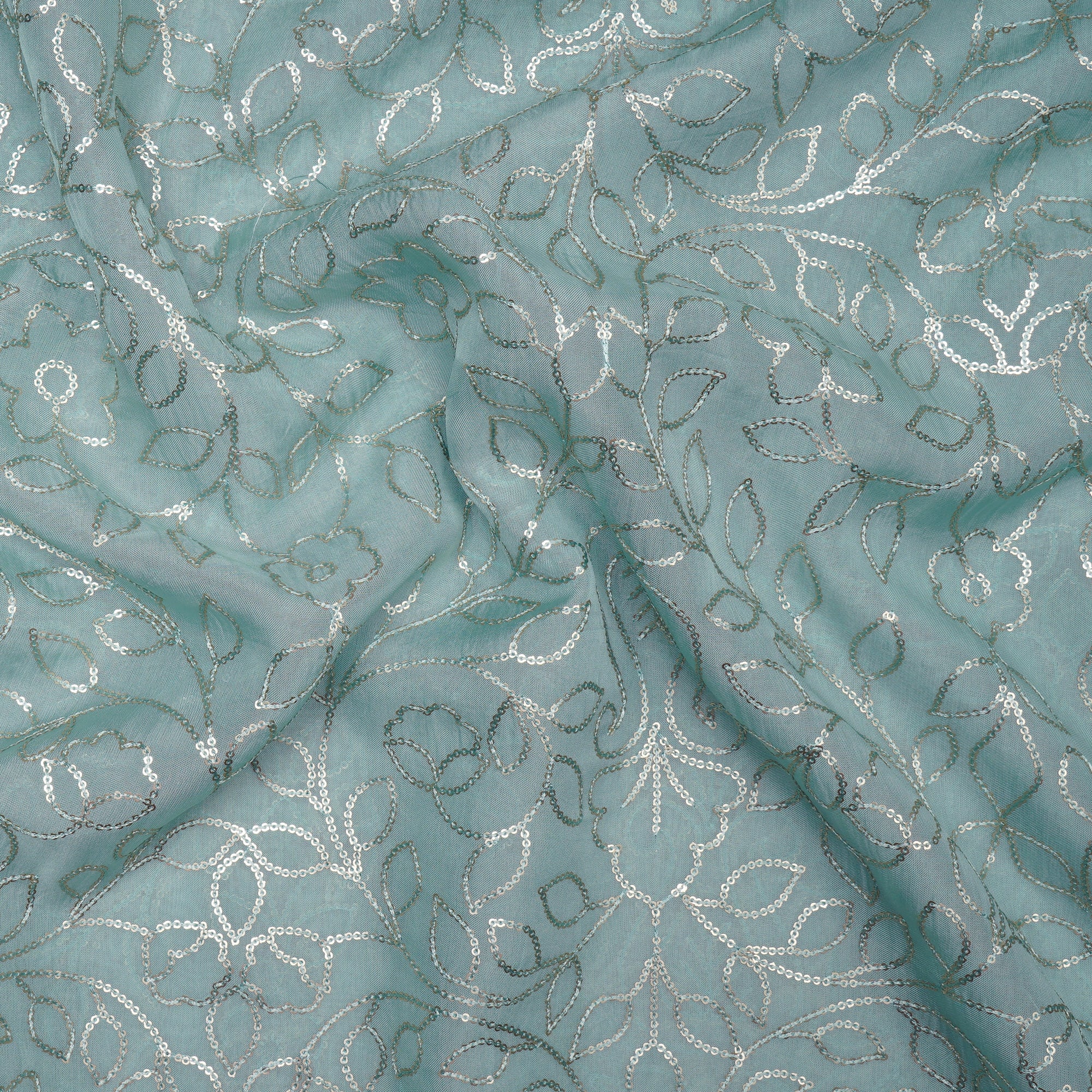 Brook Green All Over Sequins Embroidered Viscose Organza Fabric