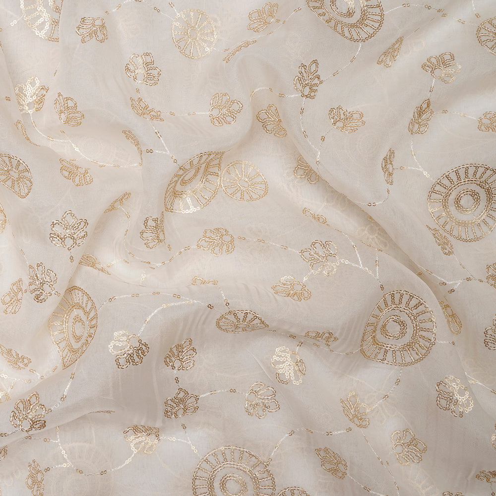 White Color Embroidered Organza Fabric