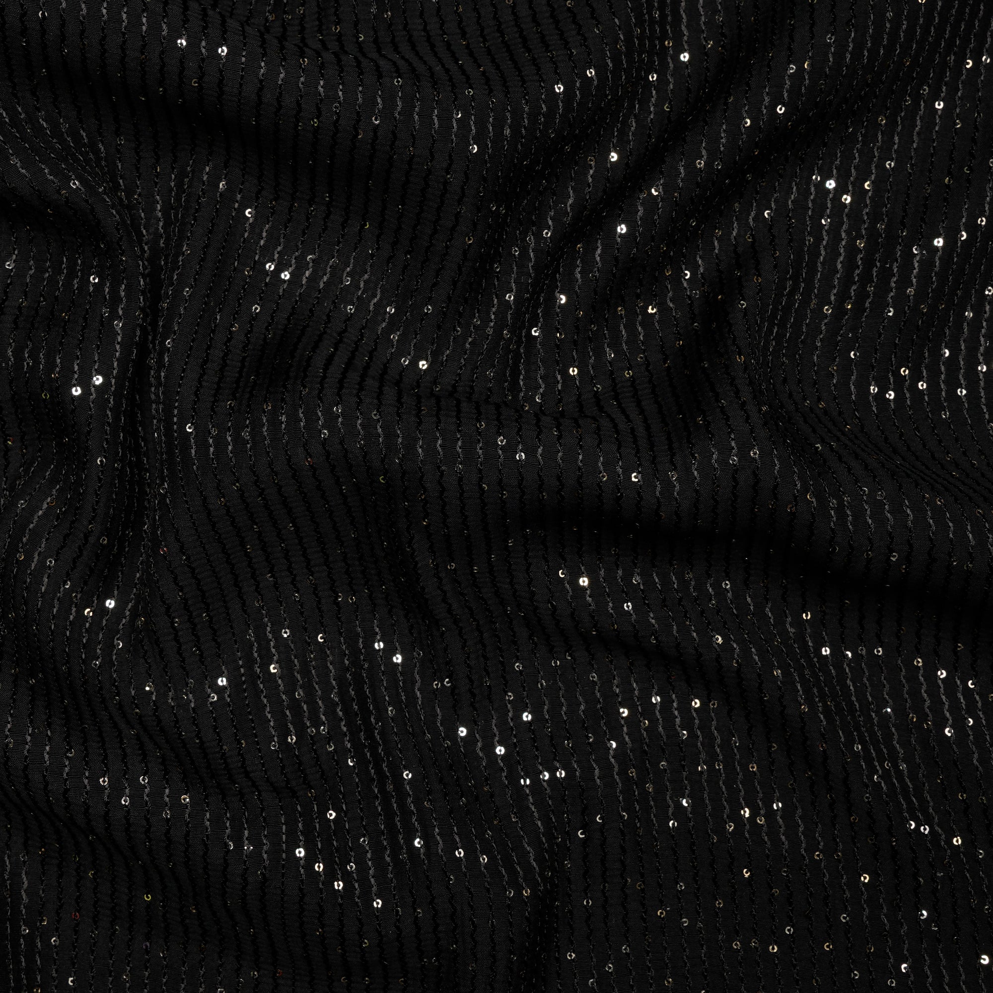 Black Color Sequins Embroidered Pure Chanderi Fabric