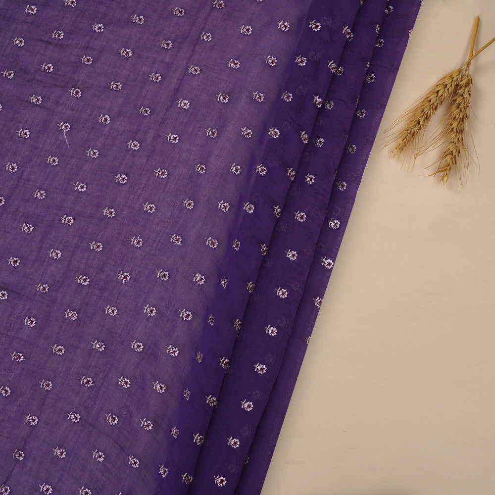 (Pre Cut 2.40 Mtr piece) Purple Color Embroidered Pure Chanderi Fabric