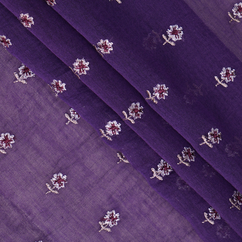 (Pre Cut 2.40 Mtr piece) Purple Color Embroidered Pure Chanderi Fabric
