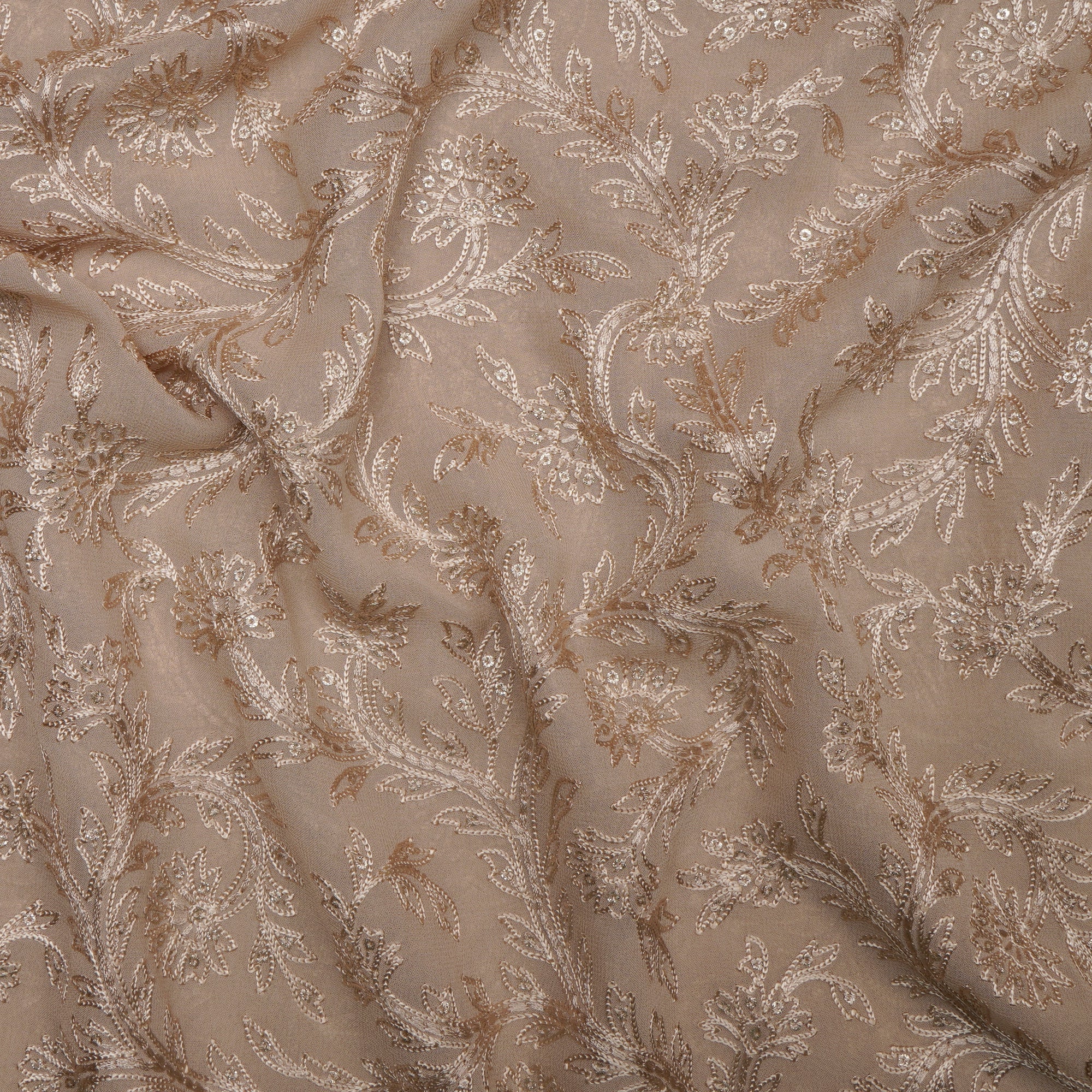 White Swan Thread All Over Embroidered Viscose Organza Fabric