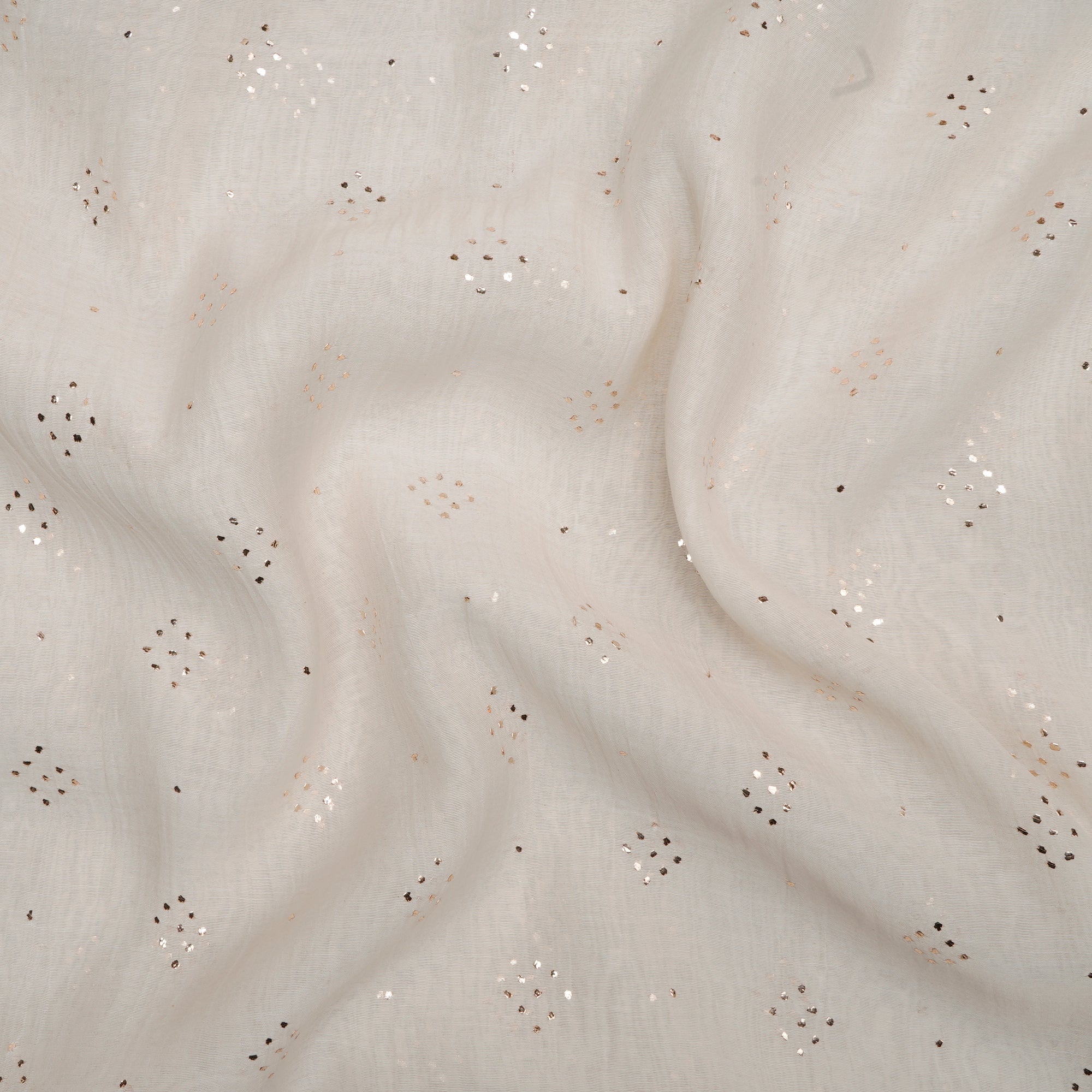 White Dyeable All Over Pattern Hand Embroidered Mukaish Work Chanderi Fabric