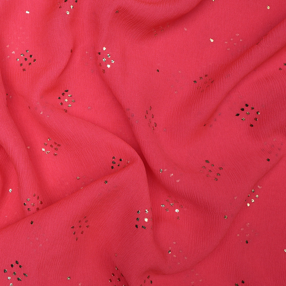 Pink Handcrafted Mukaish Work Pure Chiffon Silk Fabric