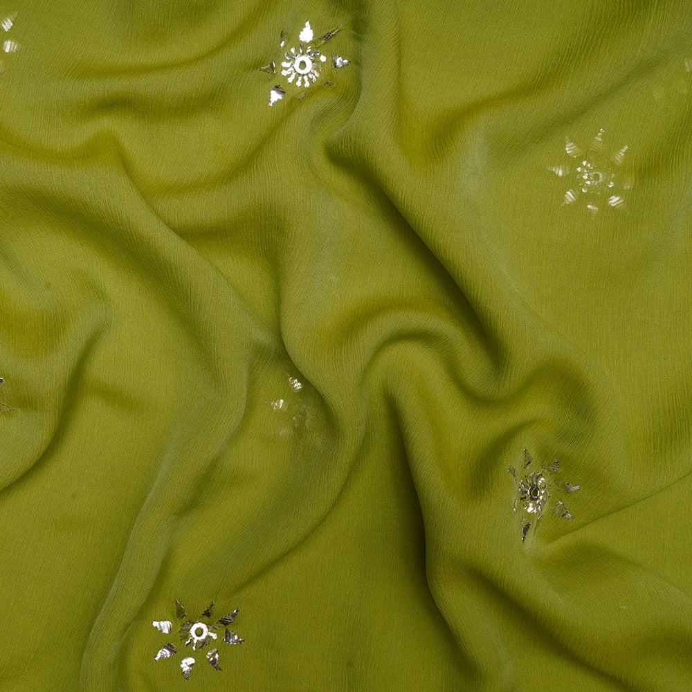 Light Green Color Handcrafted Mukaish Work Pure Chiffon Silk Fabric