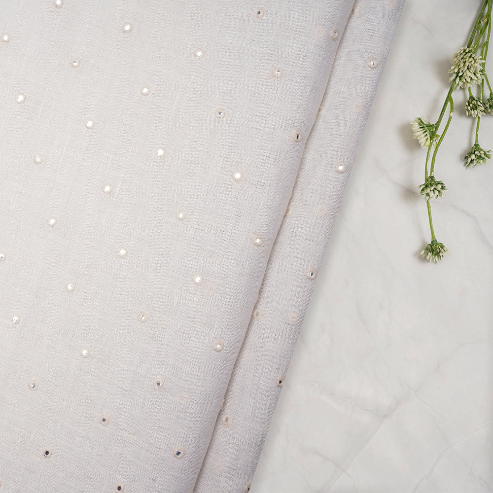 White Color Sequins Embroidered Plain Cotton Linen Fabric