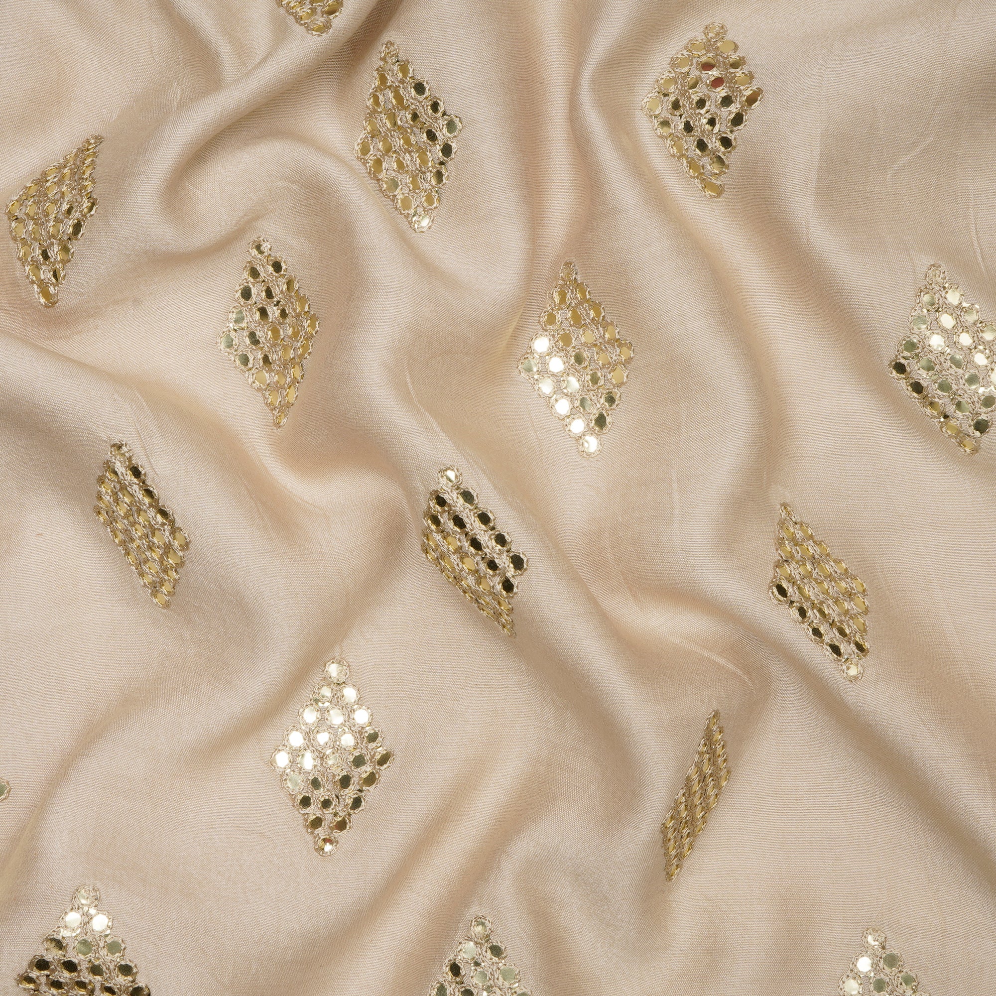 Champagne Daimond Pattern Embroidered Viscose Silk Fabric