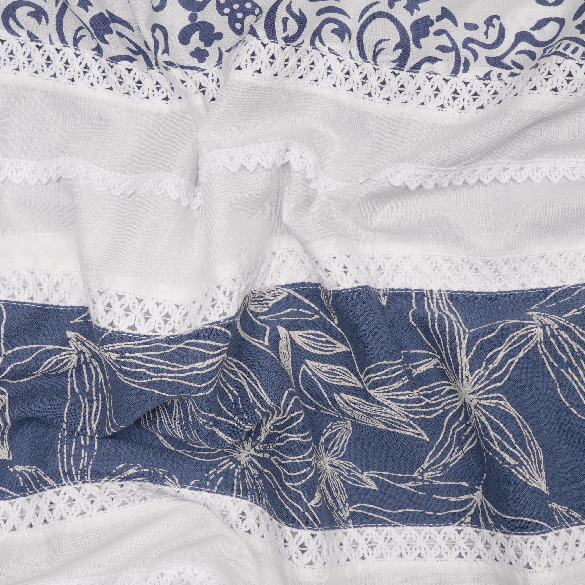 Blue-White Color Cotton Patchwork Embroiderd Cotton Fabric