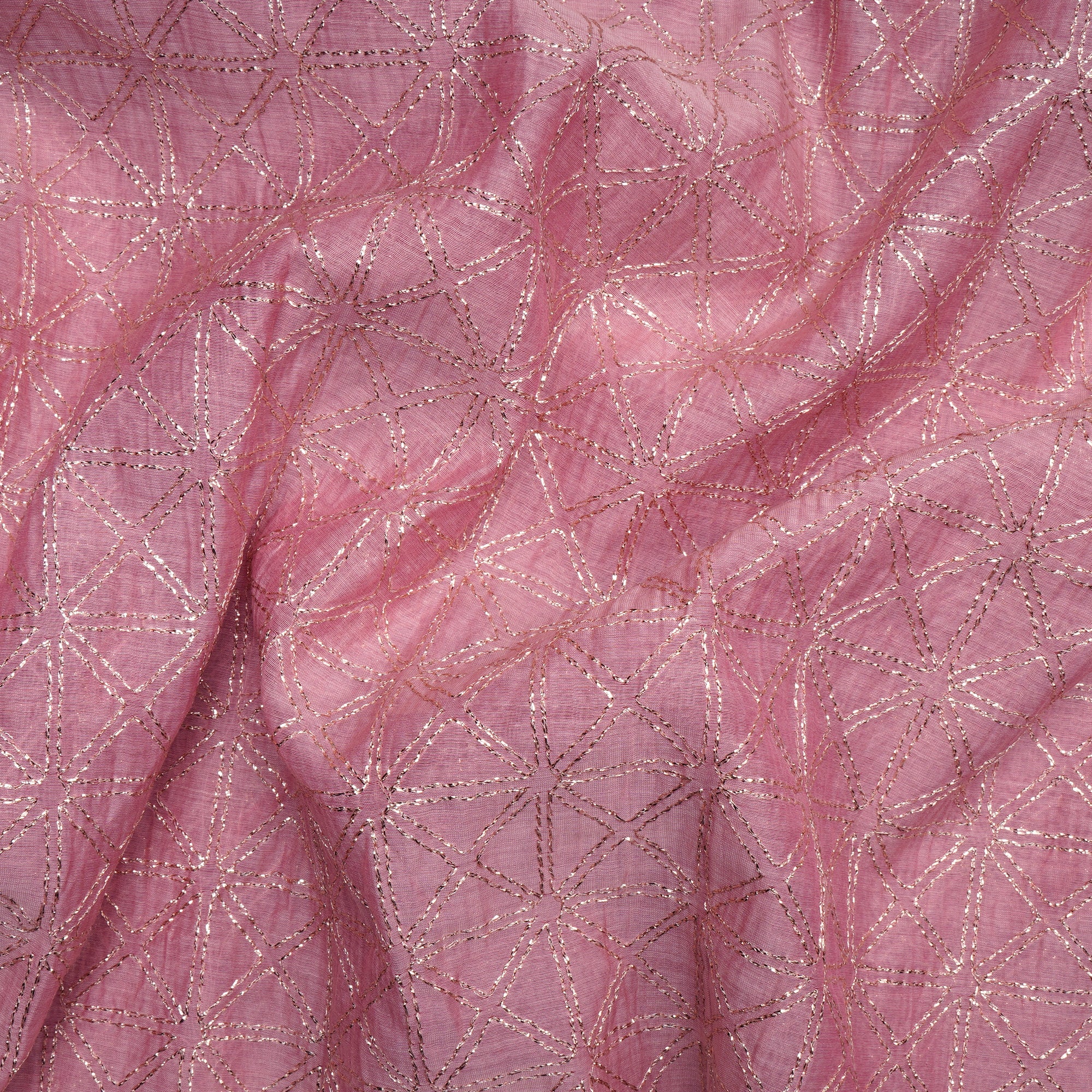 Blush Pink Geometric Pattern Embroidered Chanderi Fabric