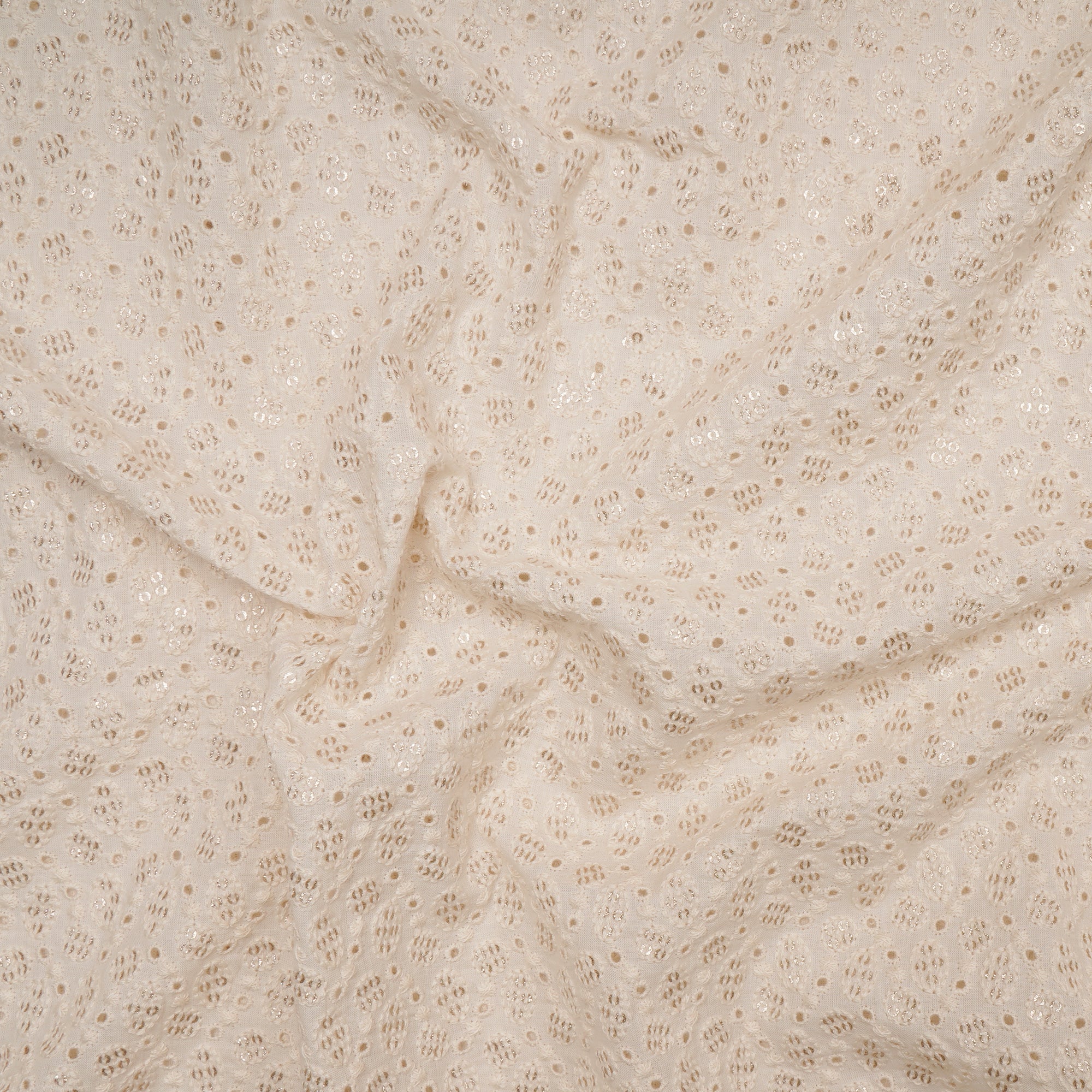 Cream All Over Cut Work Emboidered Kora Cotton Fabric