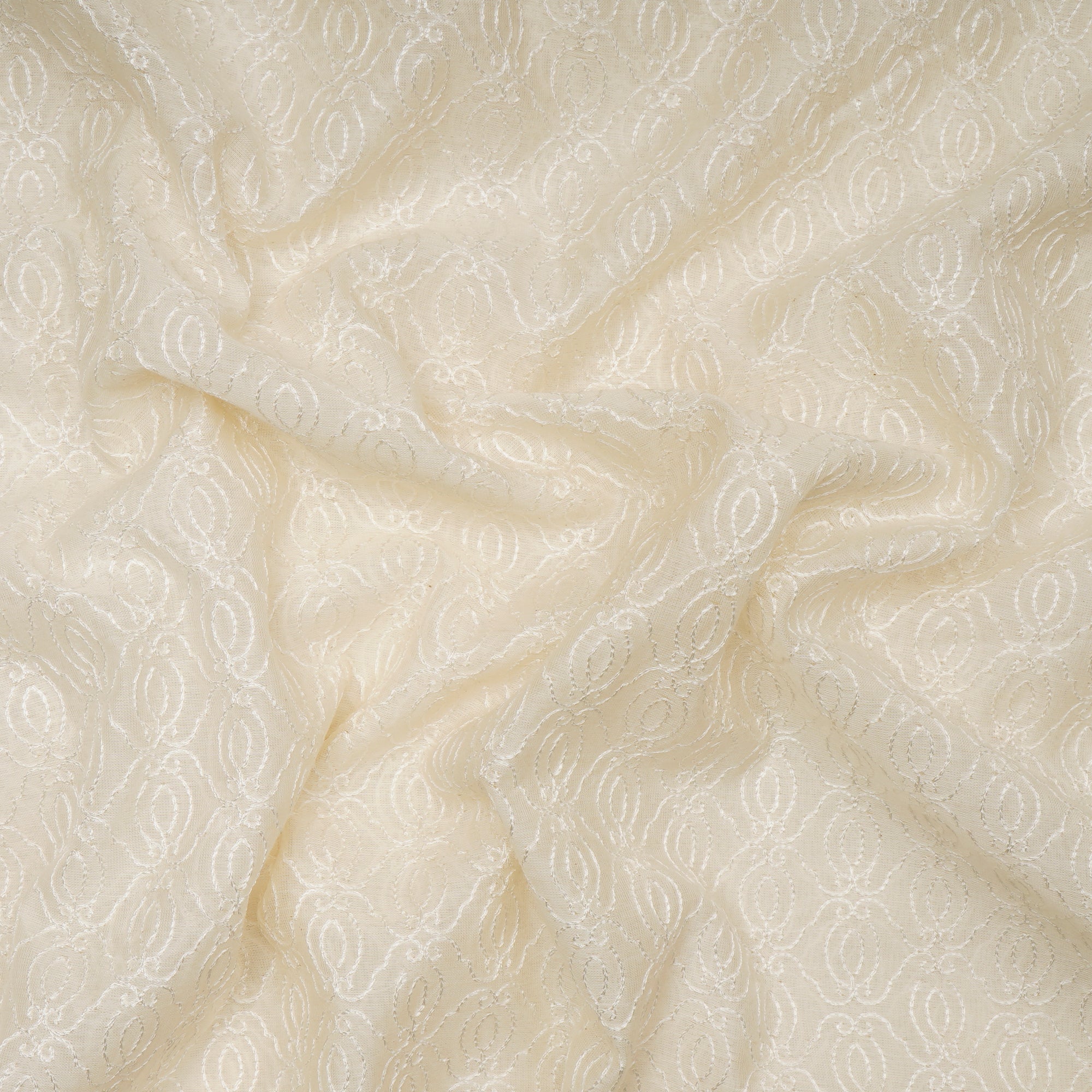 Off-White Dyeable All Over Pattern Embroidered Chanderi Fabric